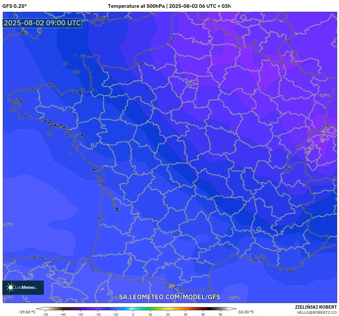 GFS model - Prancis, Suhu 500 hPa GFS model - Prancis, Suhu 500 hPa