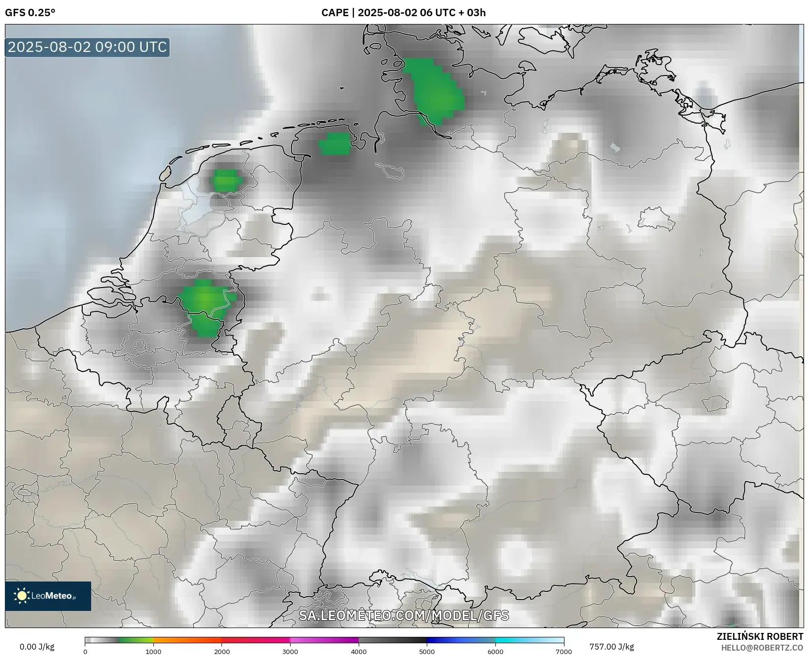 GFS model - Jerman, CAPE GFS model - Jerman, CAPE
