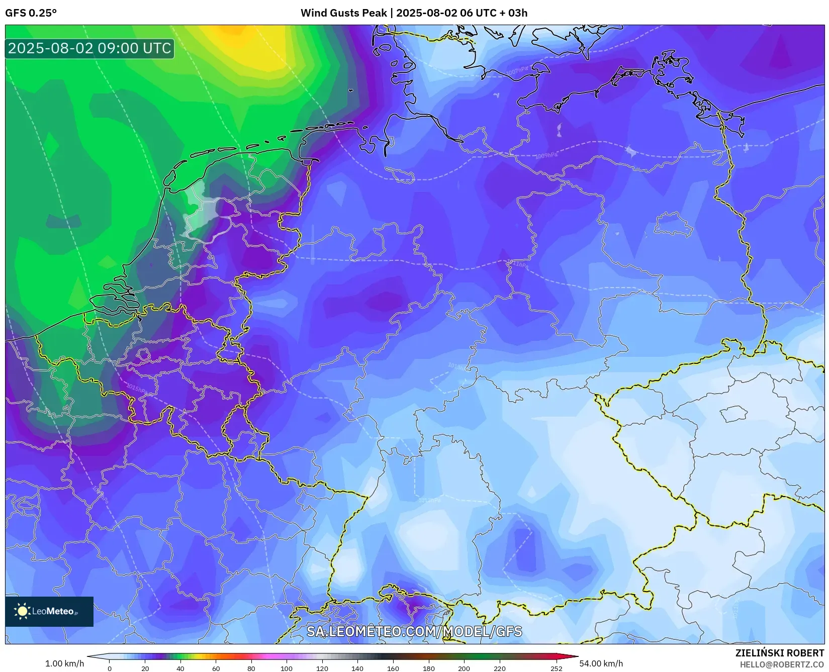 GFS model - Jerman, Puncak Hembusan GFS model - Jerman, Puncak Hembusan