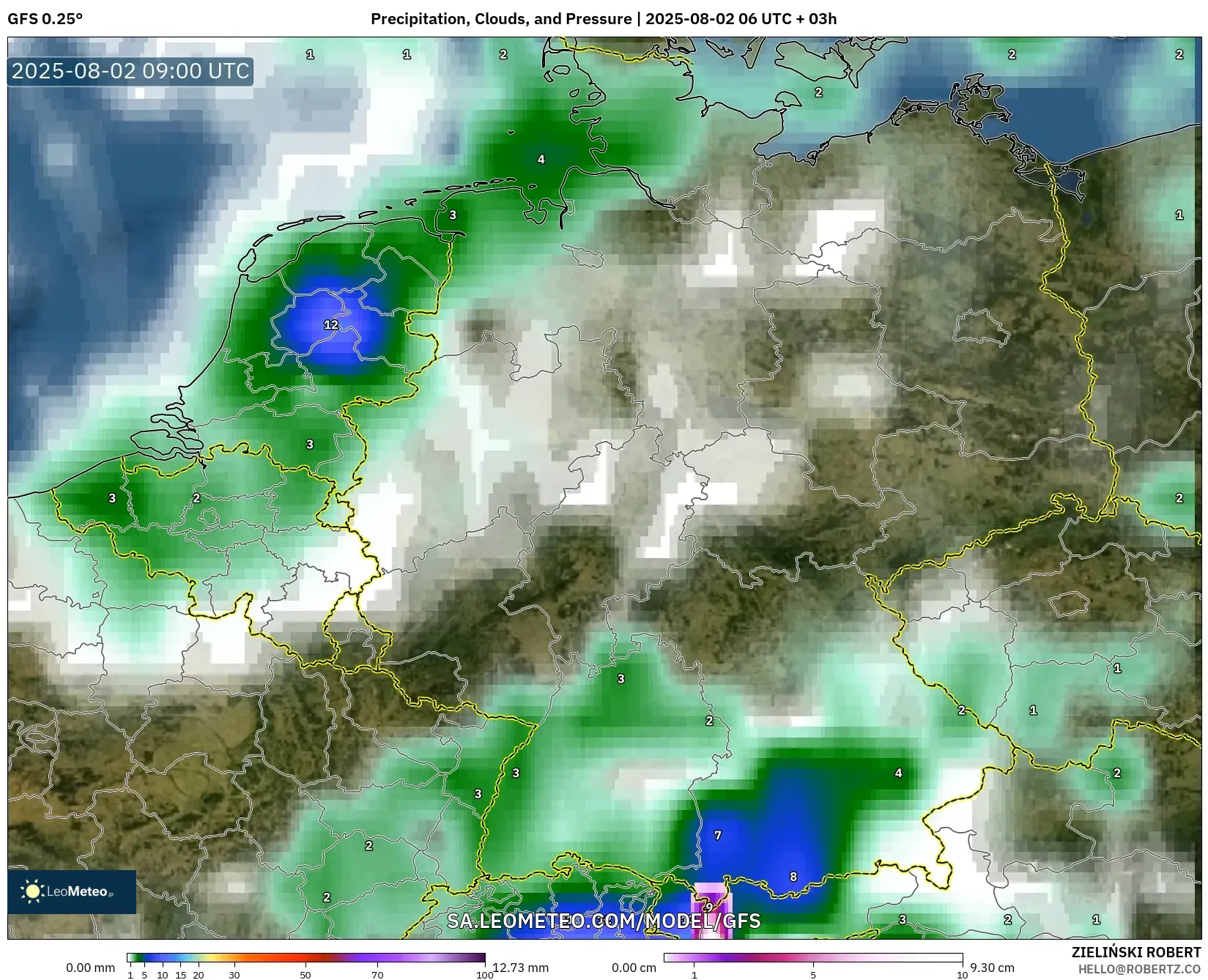 GFS model - Jerman, Curah Hujan, Awan, dan Tekanan GFS model - Jerman, Curah Hujan, Awan, dan Tekanan