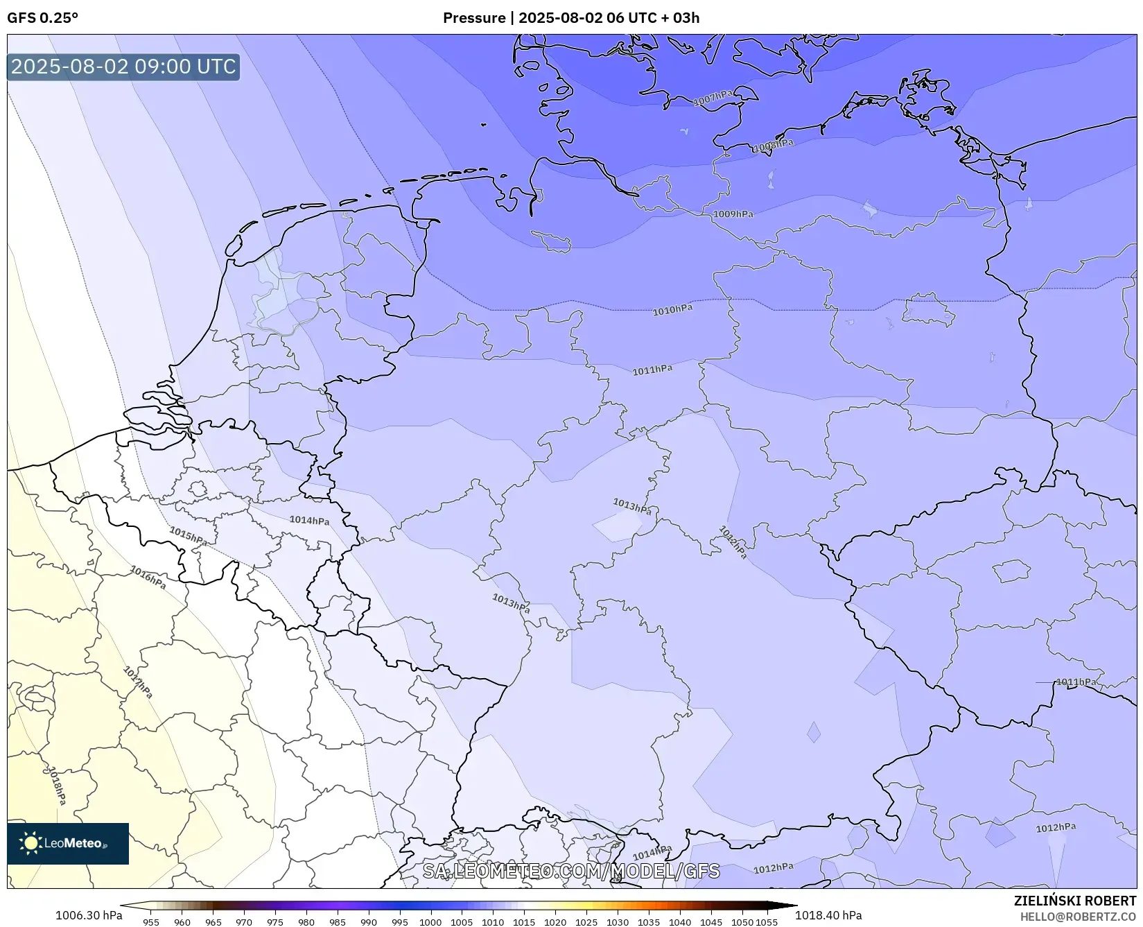 GFS model - Jerman, Tekanan GFS model - Jerman, Tekanan