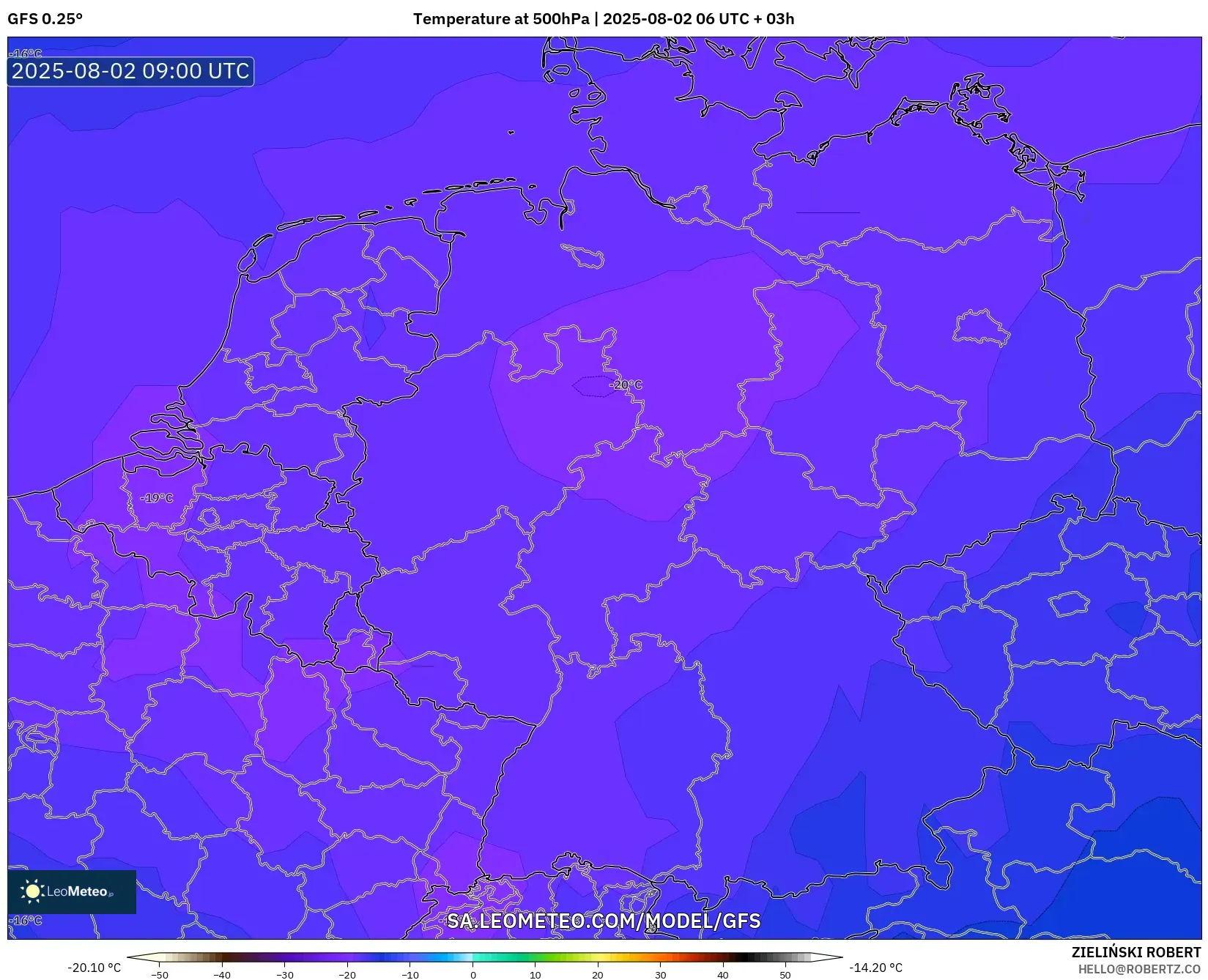 GFS model - Jerman, Suhu 500 hPa GFS model - Jerman, Suhu 500 hPa