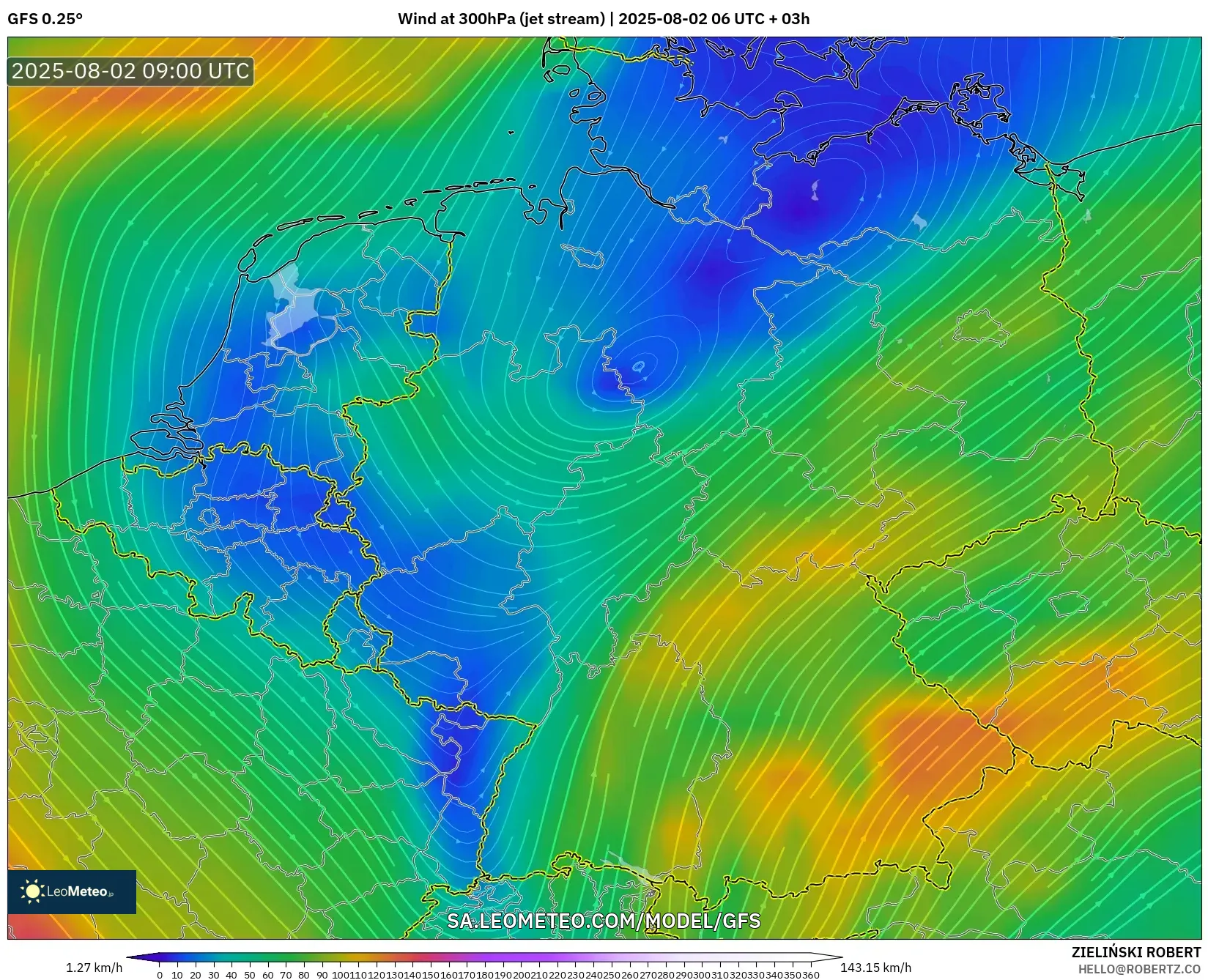 GFS model - Jerman, Angin 300 hPa (aliran jet) GFS model - Jerman, Angin 300 hPa (aliran jet)