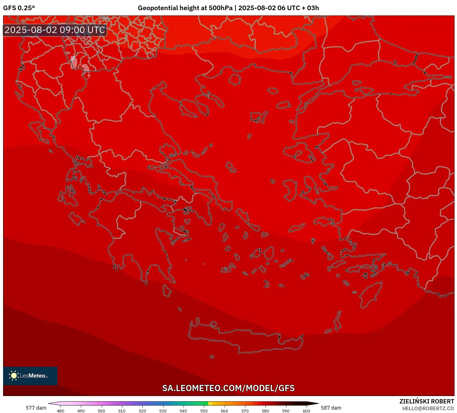 GFS model - Yunani, Ketinggian geopotensial pada 500 hPa GFS model - Yunani, Ketinggian geopotensial pada 500 hPa