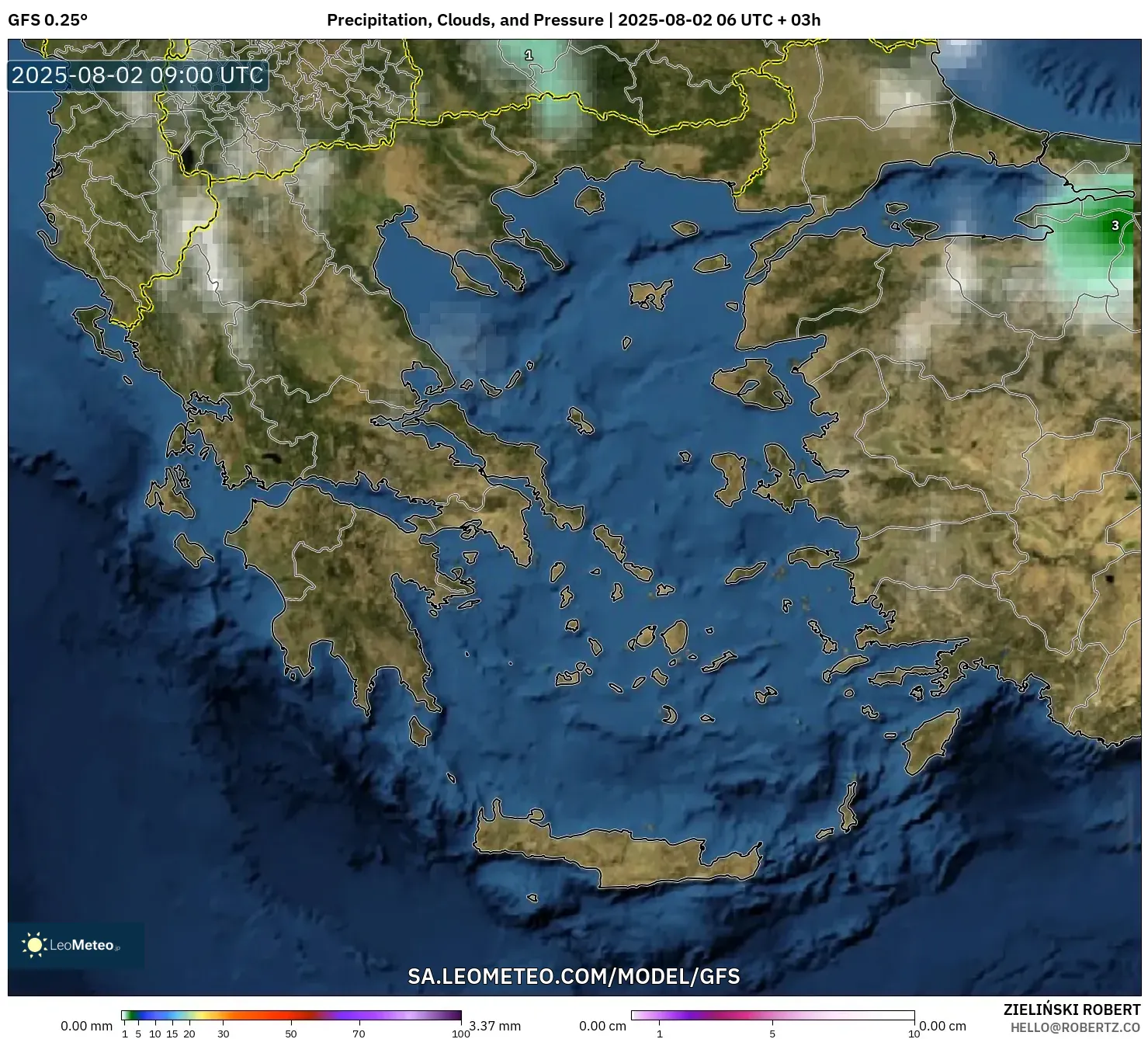 GFS model - Yunani, Curah Hujan, Awan, dan Tekanan GFS model - Yunani, Curah Hujan, Awan, dan Tekanan