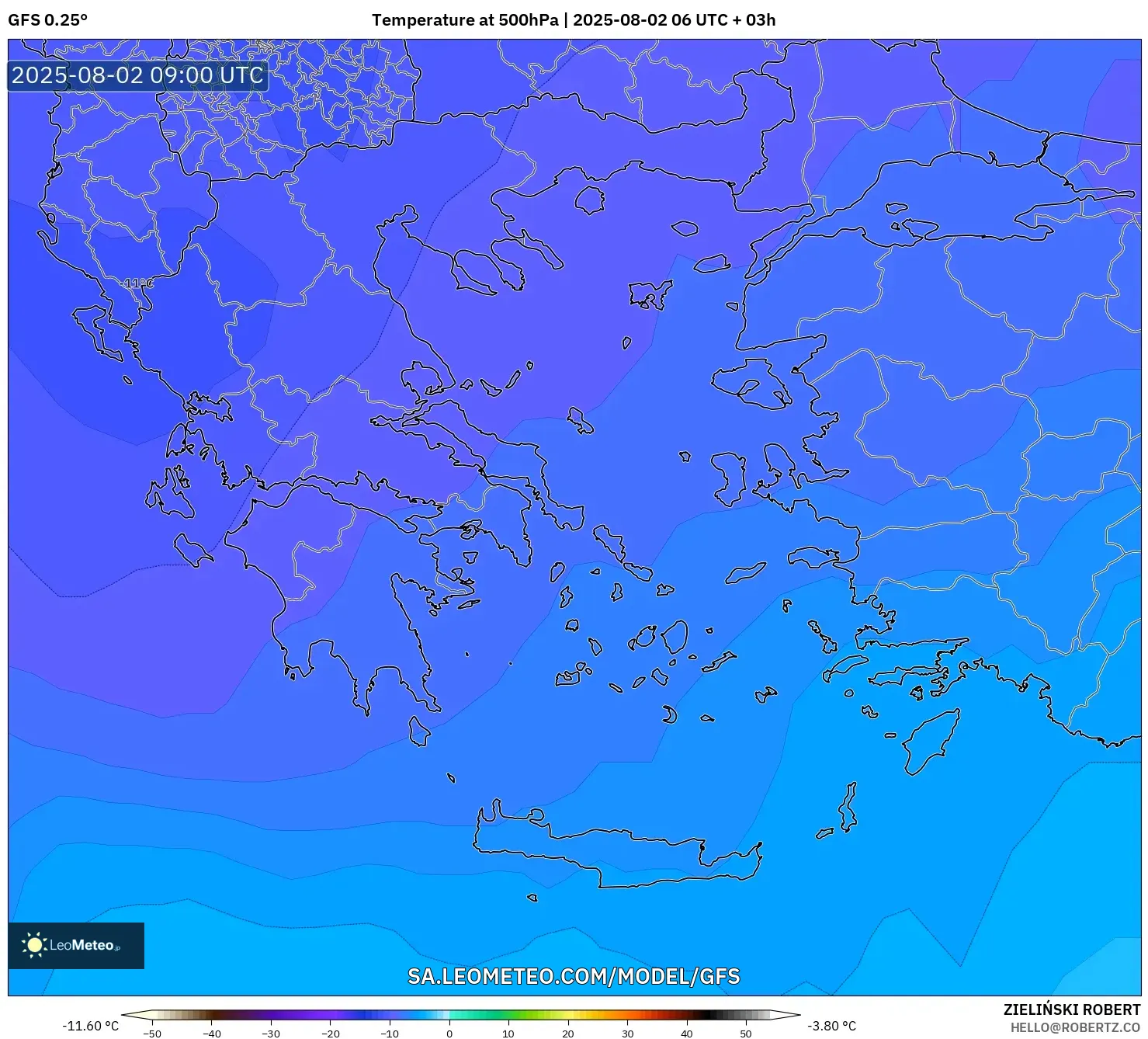 GFS model - Yunani, Suhu 500 hPa