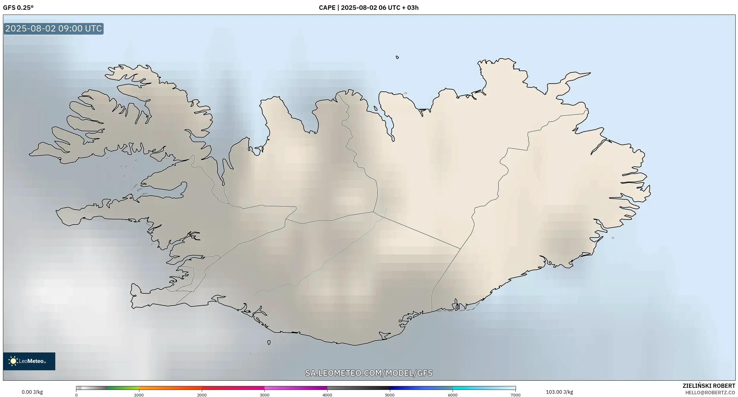 GFS model - Iceland, CAPE GFS model - Iceland, CAPE