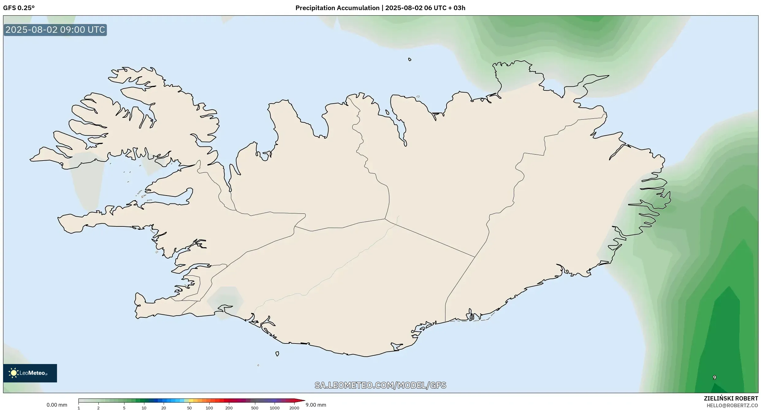 GFS model - Islandia, Akumulasi Curah Hujan GFS model - Islandia, Akumulasi Curah Hujan