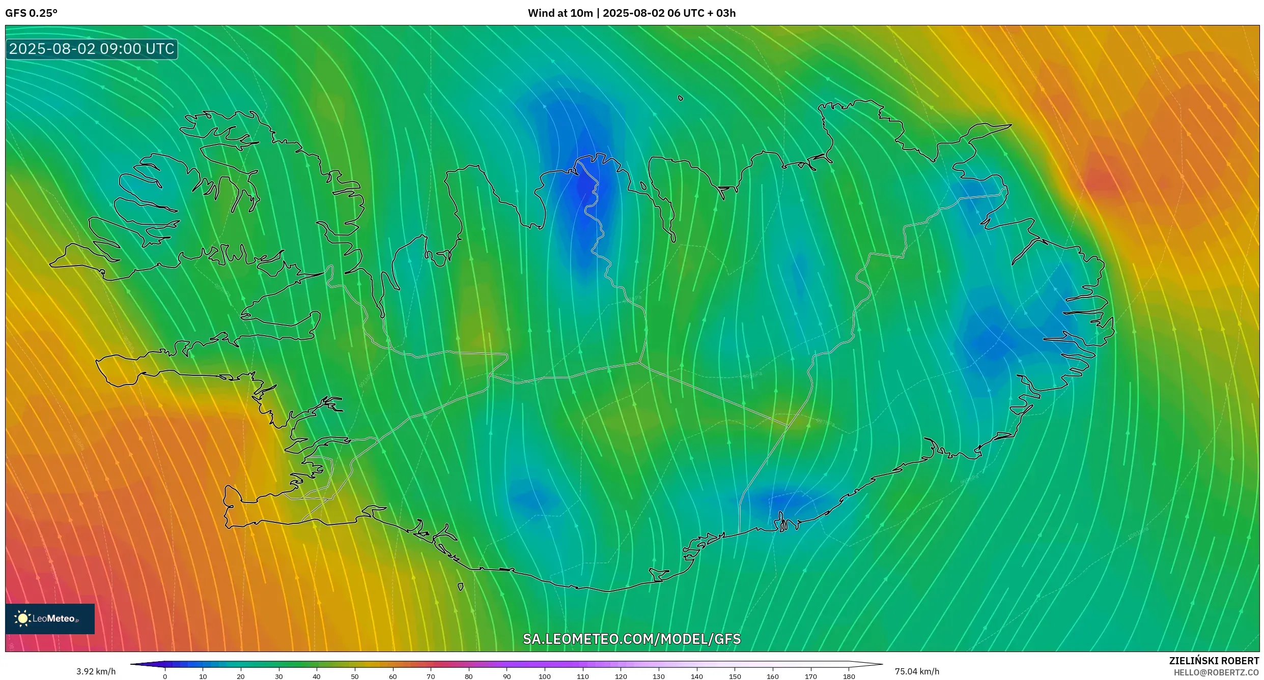 GFS model - Islandia, Angin 10 m