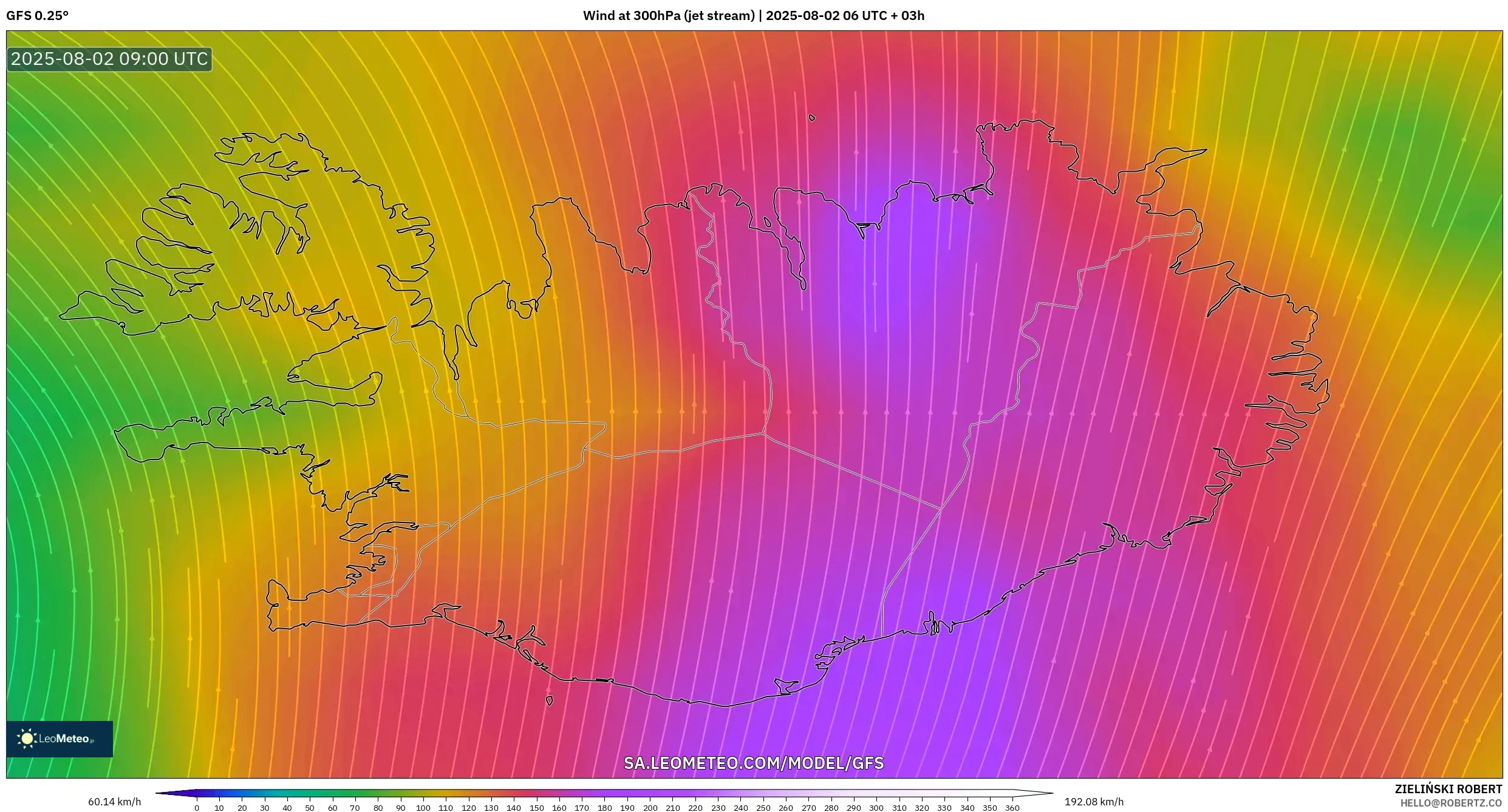 GFS model - Islandia, Angin 300 hPa (aliran jet) GFS model - Islandia, Angin 300 hPa (aliran jet)