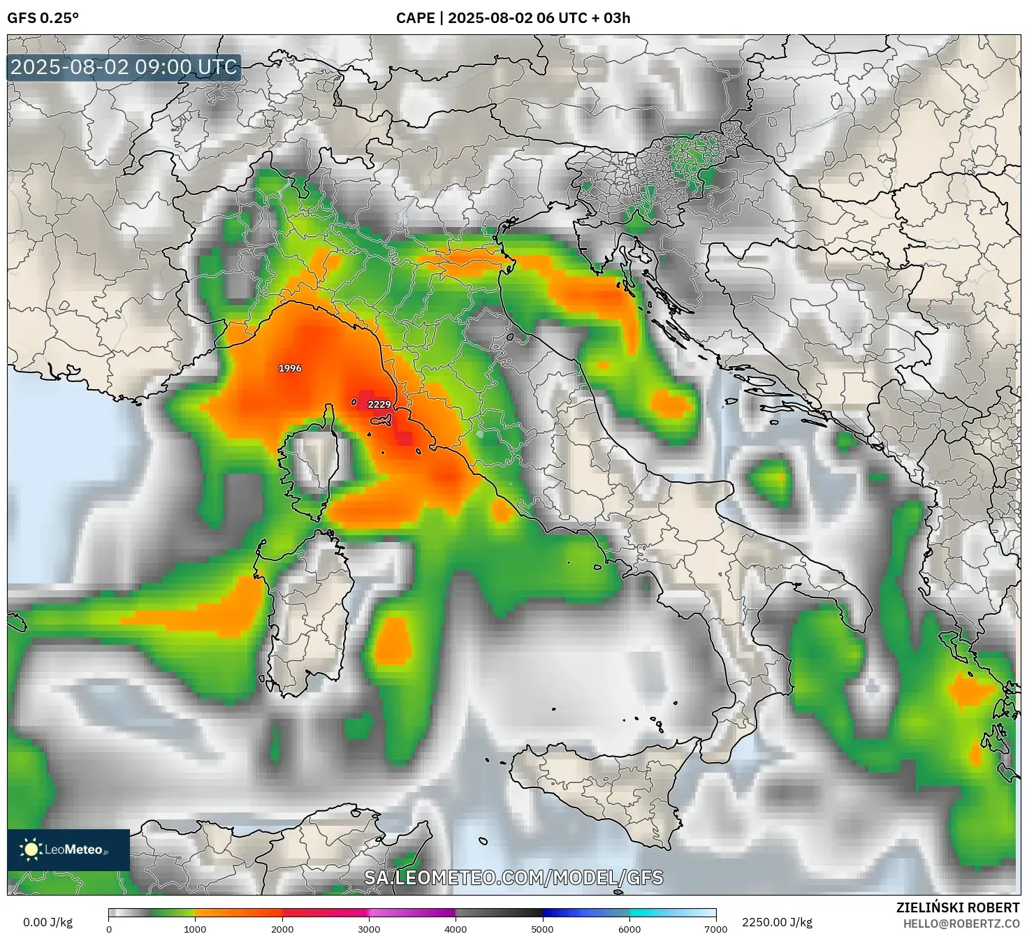 GFS model - Italia, CAPE GFS model - Italia, CAPE
