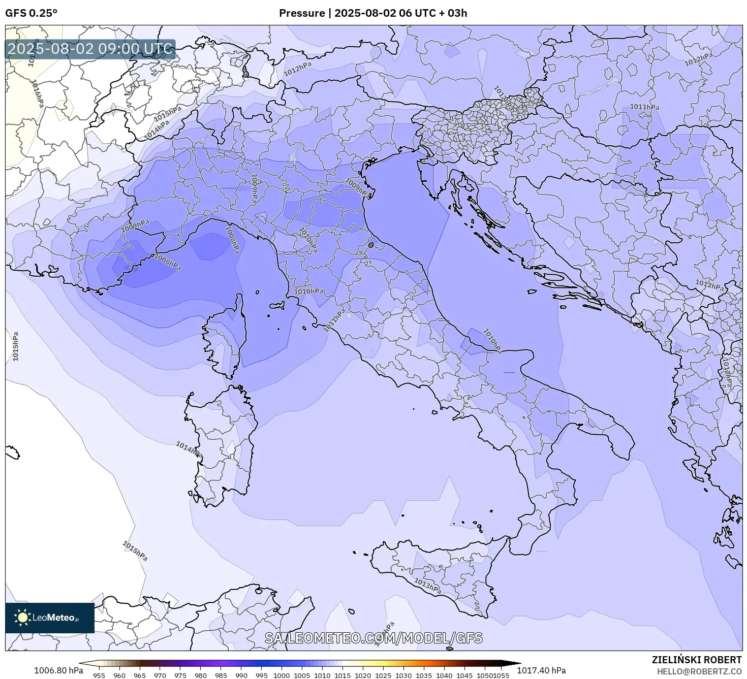 GFS model - Itali, Tekanan
