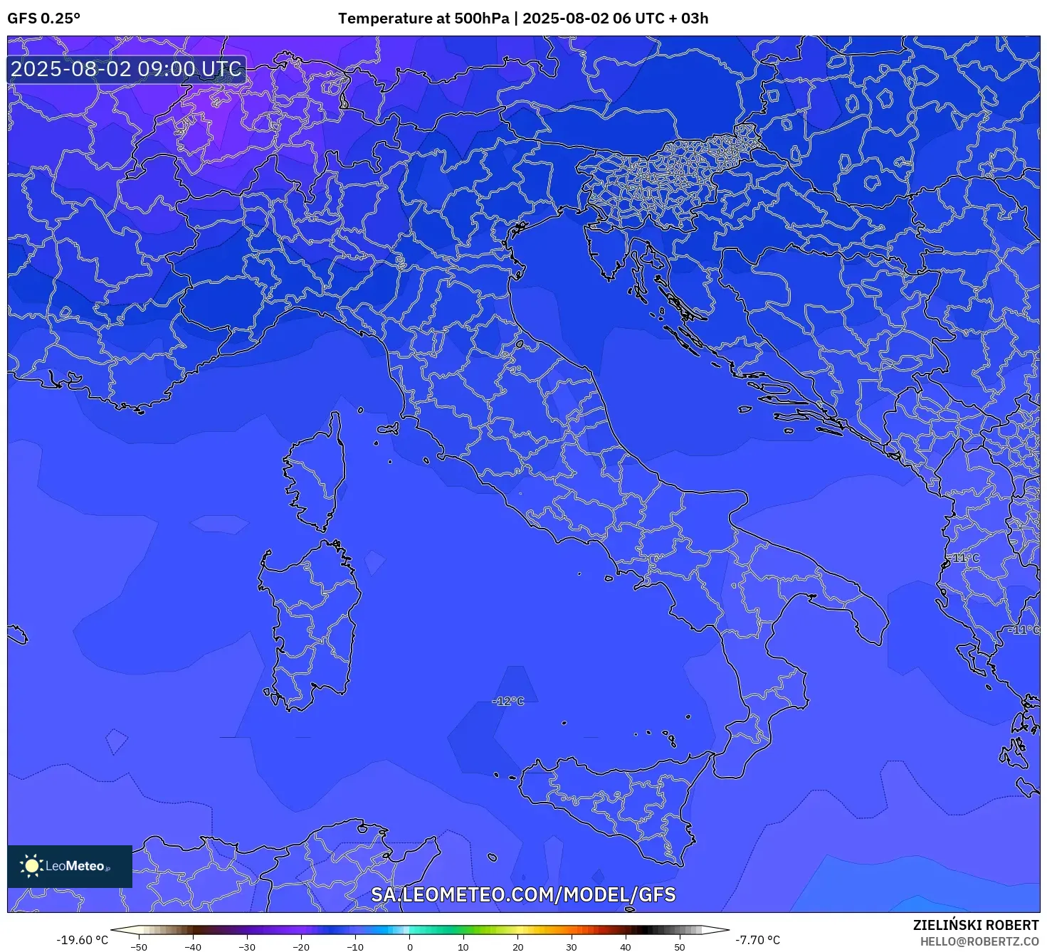GFS model - Italia, Suhu 500 hPa GFS model - Italia, Suhu 500 hPa