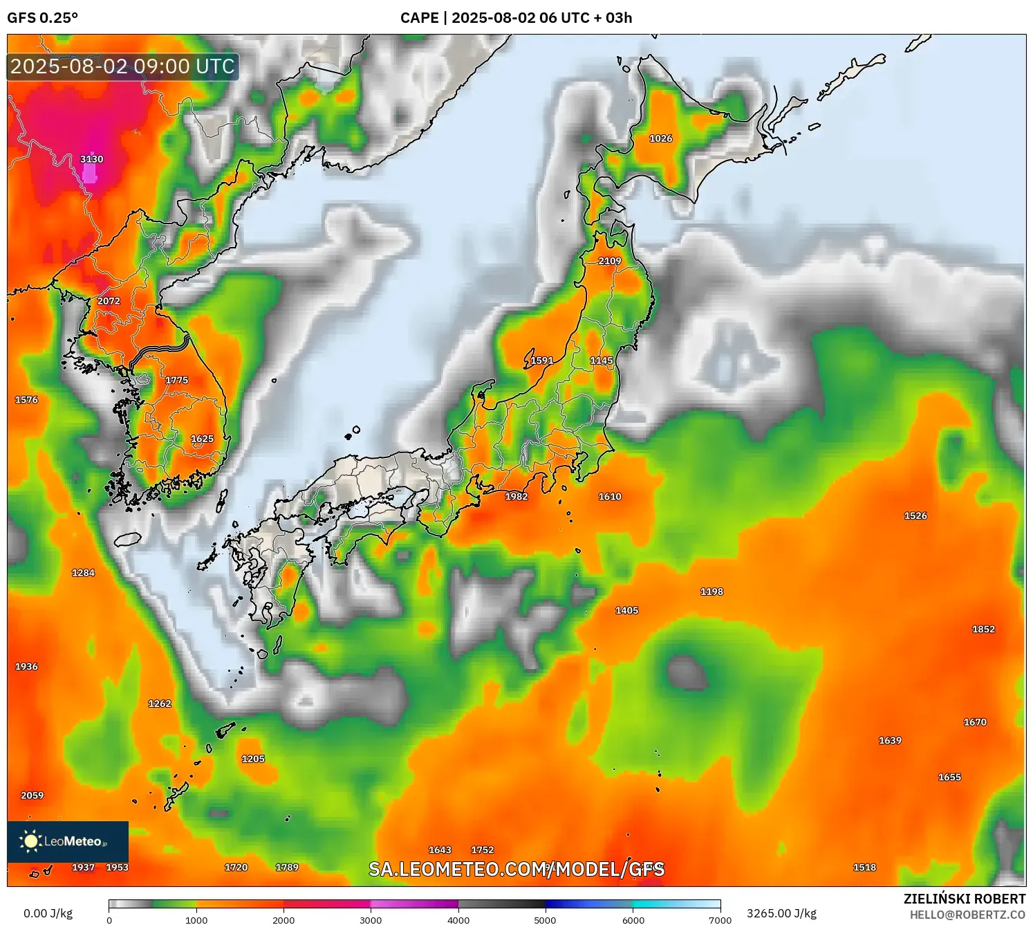 GFS model - Jepang, CAPE GFS model - Jepang, CAPE