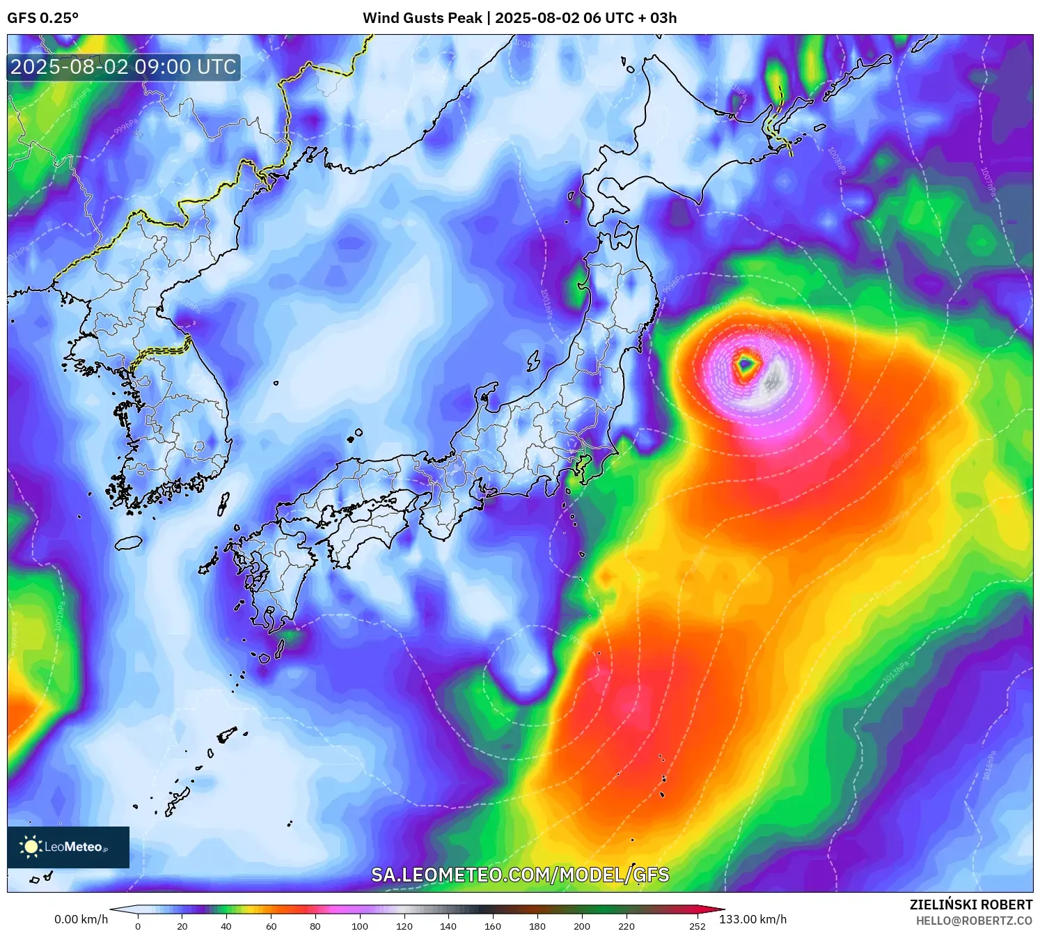 GFS model - Jepang, Puncak Hembusan