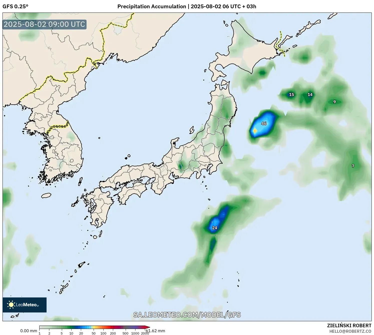 GFS model - Jepang, Akumulasi Curah Hujan GFS model - Jepang, Akumulasi Curah Hujan