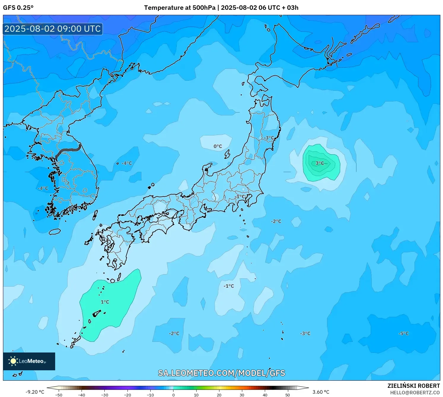 GFS model - Jepun, Suhu 500 hPa