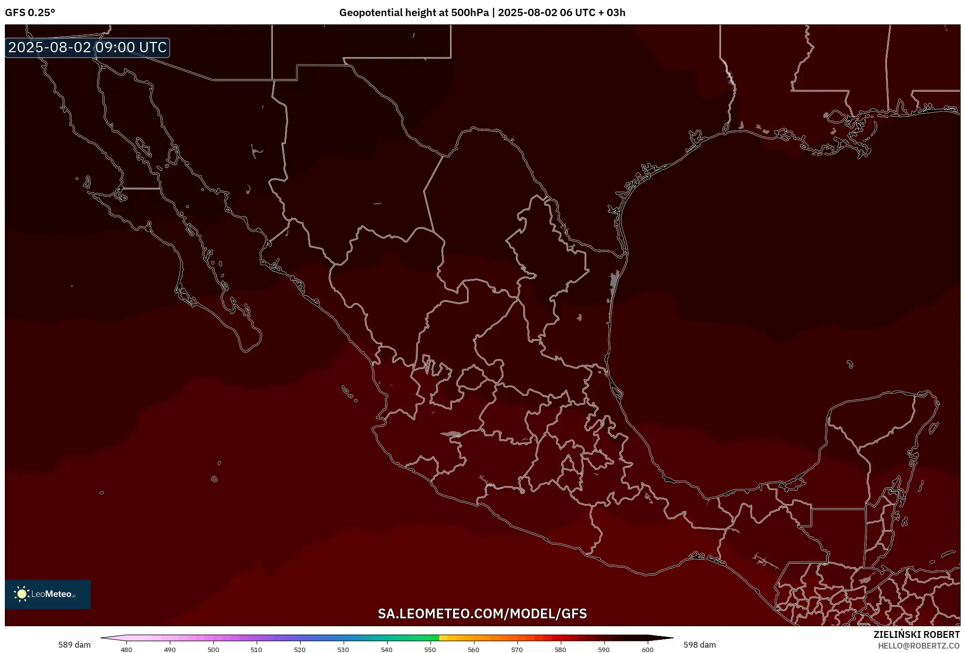 GFS model - Mexico, Ketinggian geopotensial pada 500 hPa