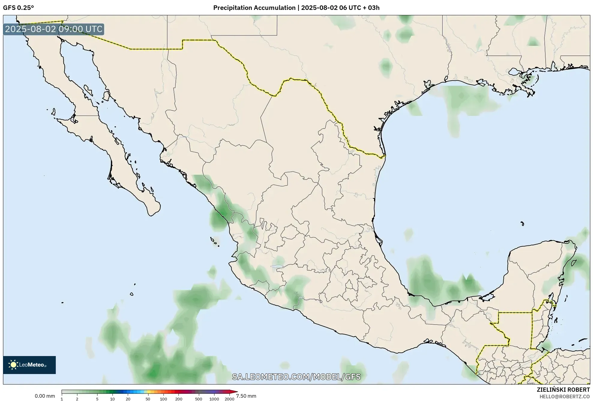 GFS model - Meksiko, Akumulasi Curah Hujan GFS model - Meksiko, Akumulasi Curah Hujan