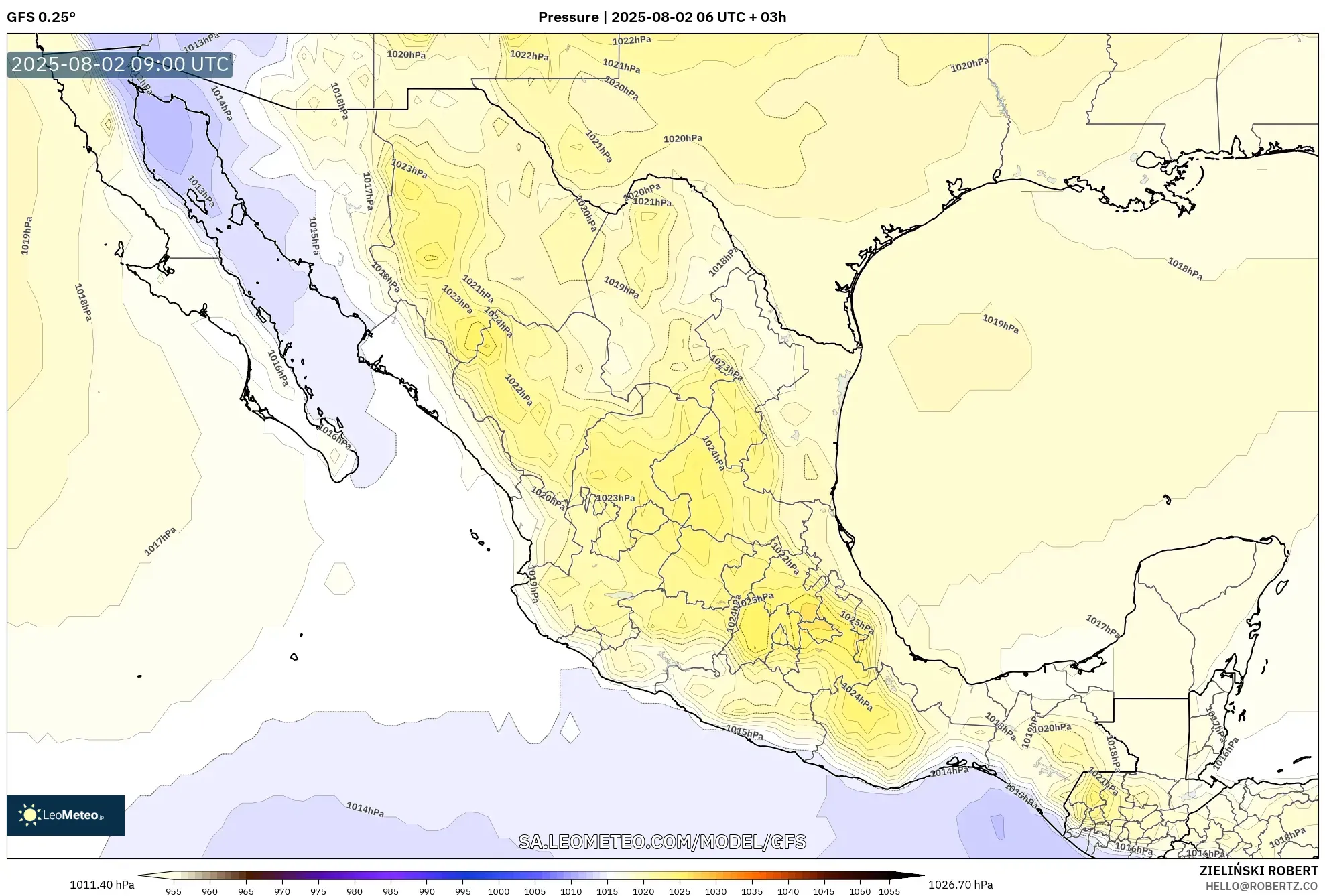 GFS model - Mexico, Tekanan GFS model - Mexico, Tekanan