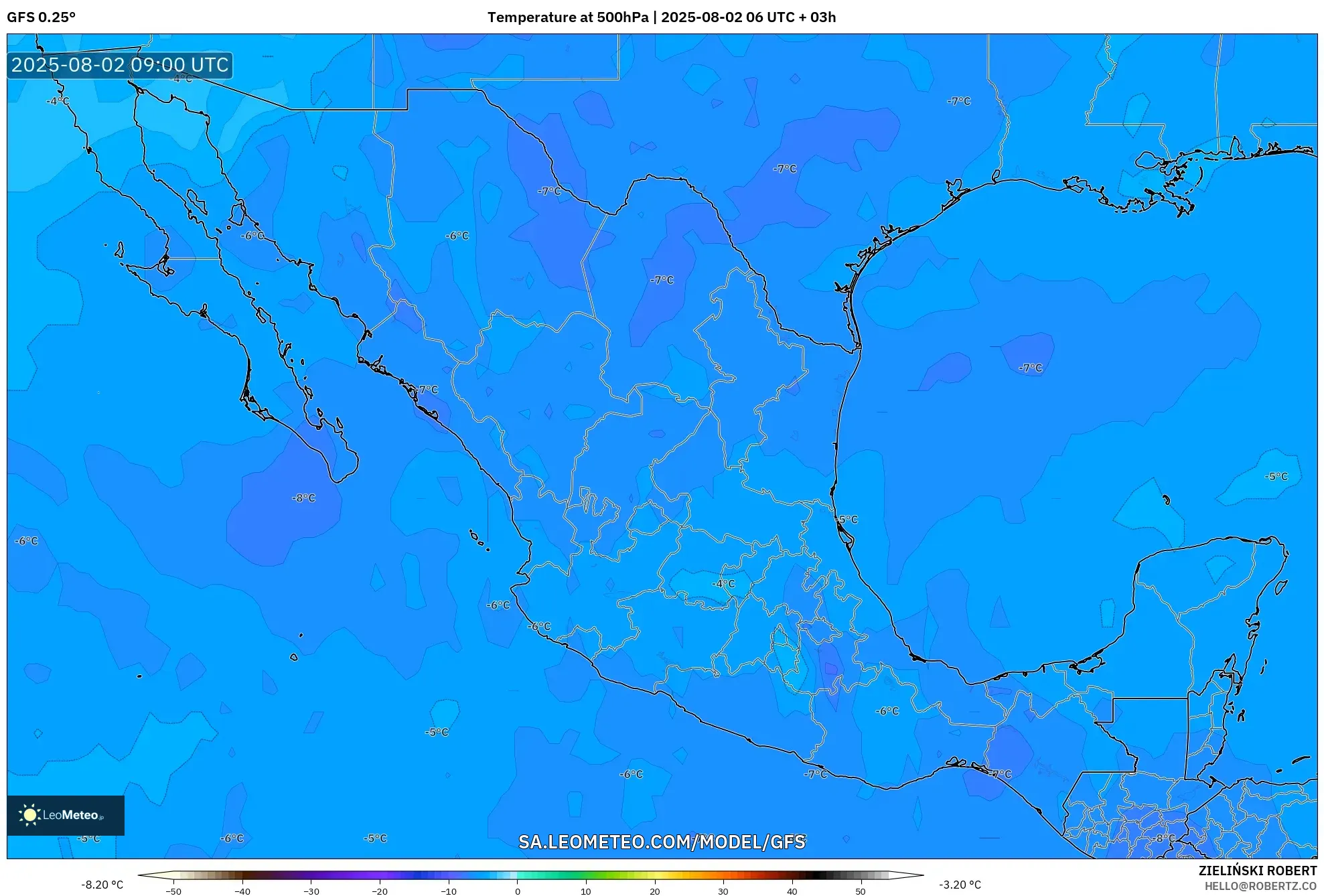 GFS model - Mexico, Suhu 500 hPa GFS model - Mexico, Suhu 500 hPa