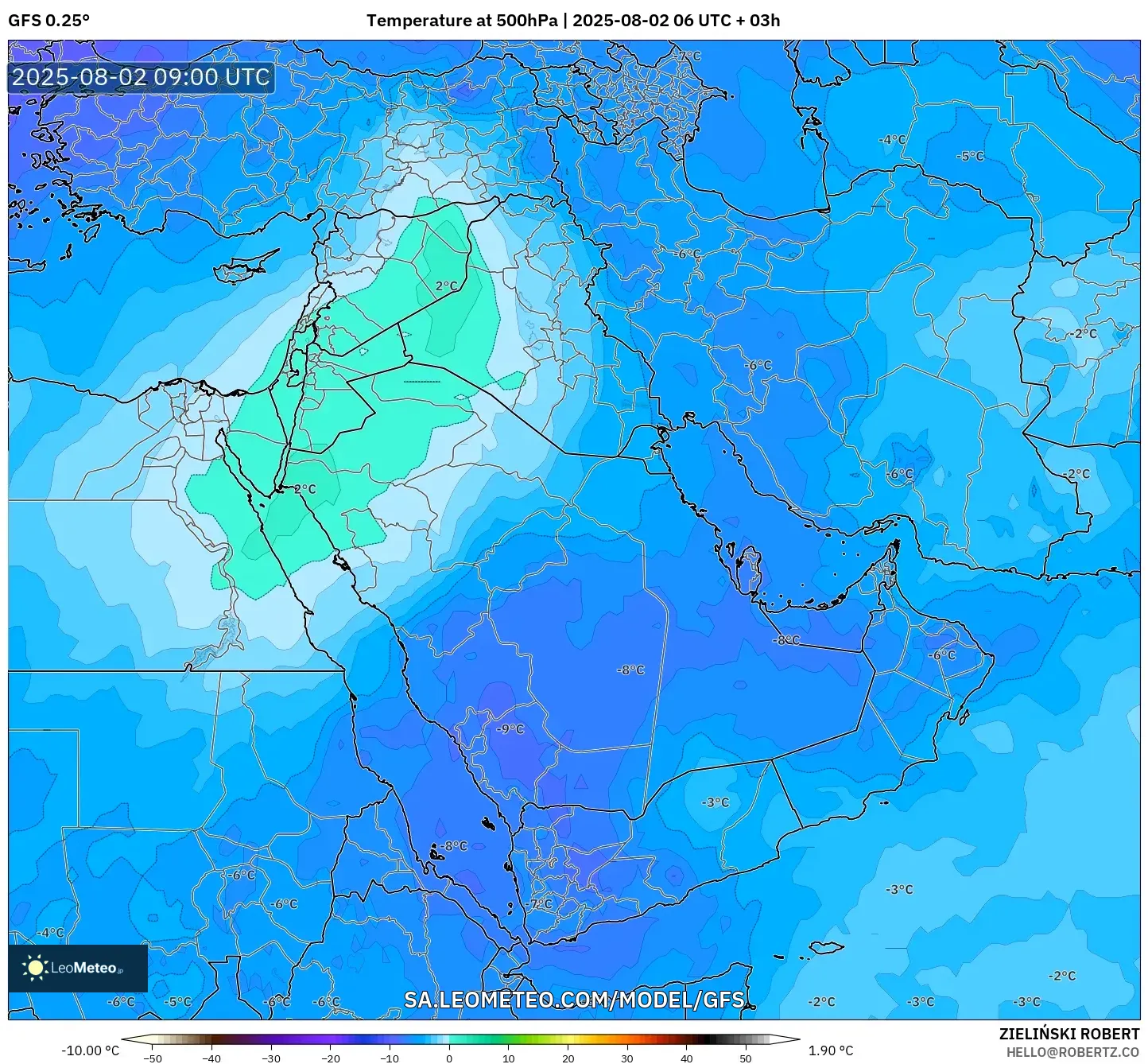 GFS model - Timur Tengah, Suhu 500 hPa GFS model - Timur Tengah, Suhu 500 hPa