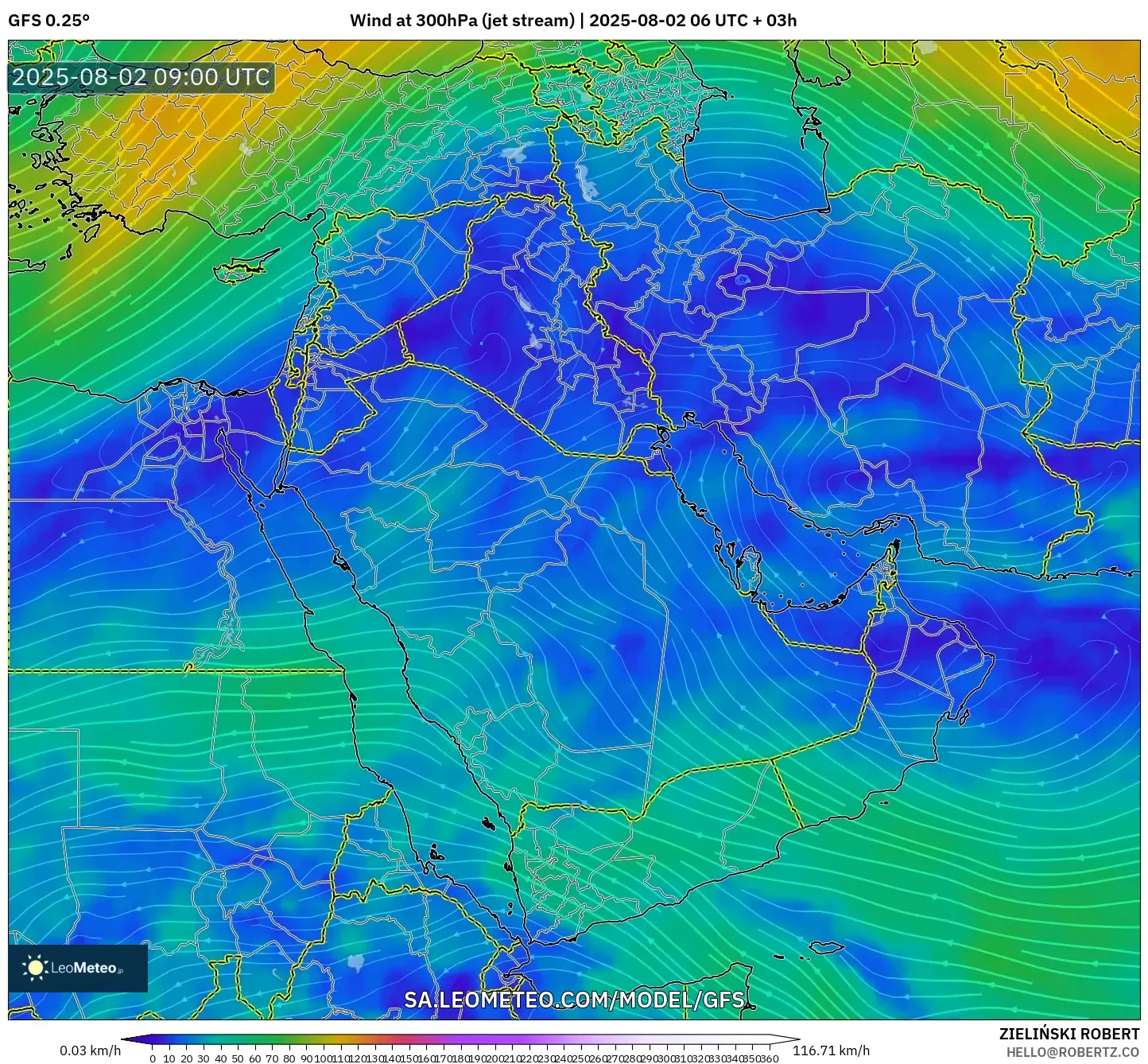 GFS model - Timur Tengah, Angin 300 hPa (aliran jet) GFS model - Timur Tengah, Angin 300 hPa (aliran jet)