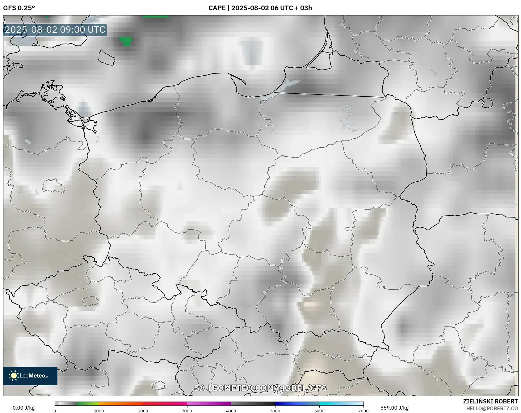 GFS model - Poland, CAPE GFS model - Poland, CAPE