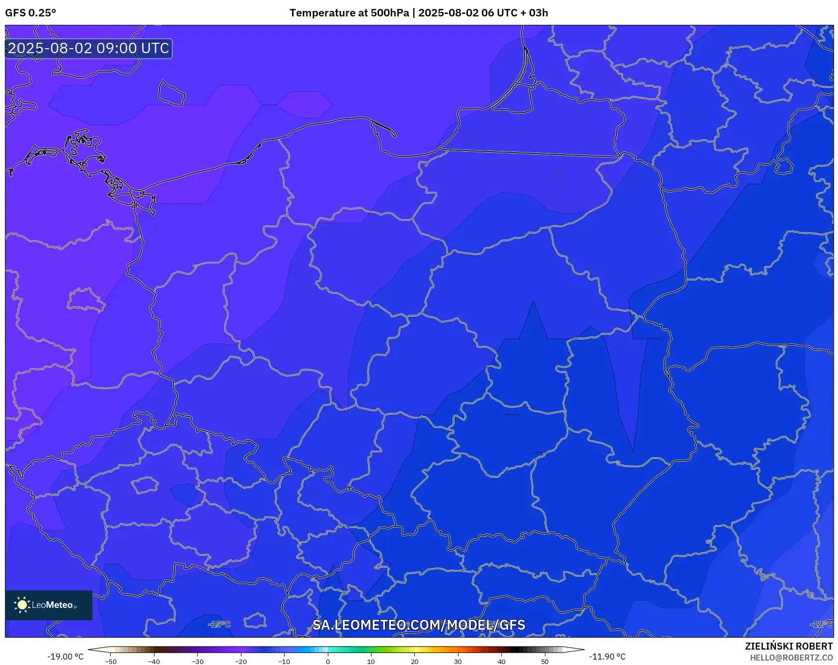 GFS model - Polandia, Suhu 500 hPa GFS model - Polandia, Suhu 500 hPa