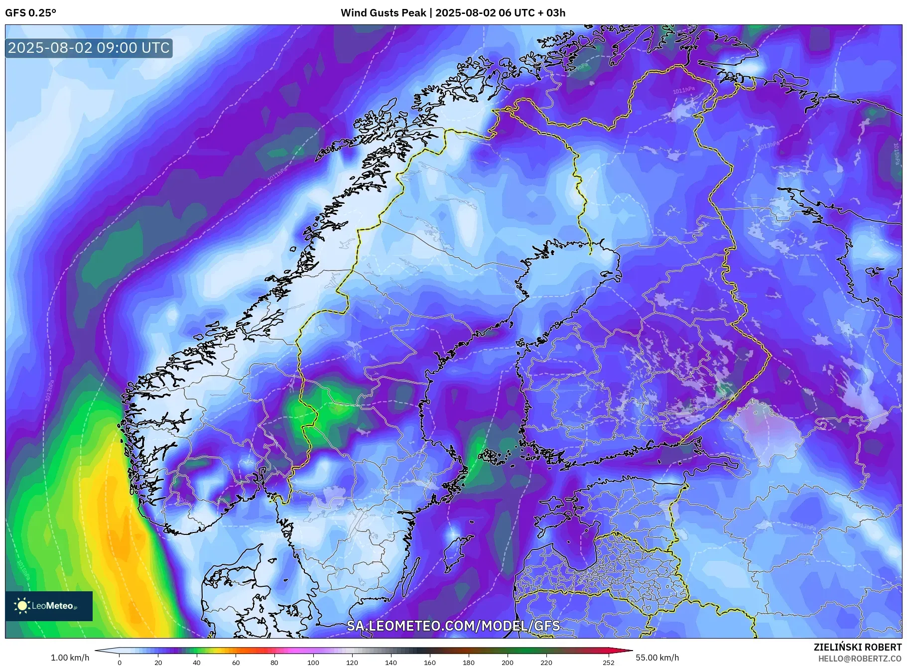 GFS model - Skandinavia, Puncak Hembusan GFS model - Skandinavia, Puncak Hembusan