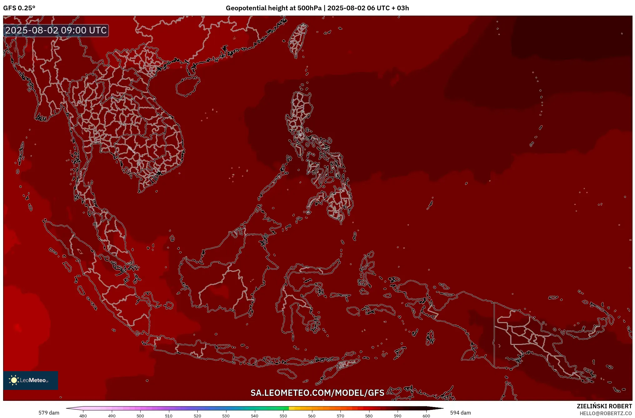 GFS model - Asia Tenggara, Ketinggian geopotensial pada 500 hPa GFS model - Asia Tenggara, Ketinggian geopotensial pada 500 hPa