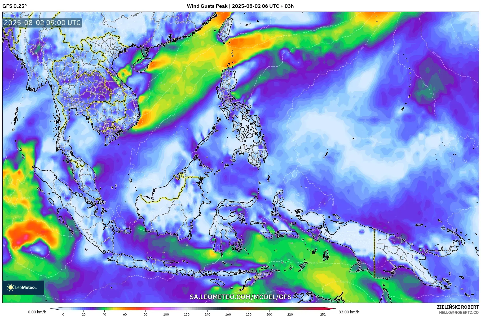 GFS model - Asia Tenggara, Puncak Hembusan