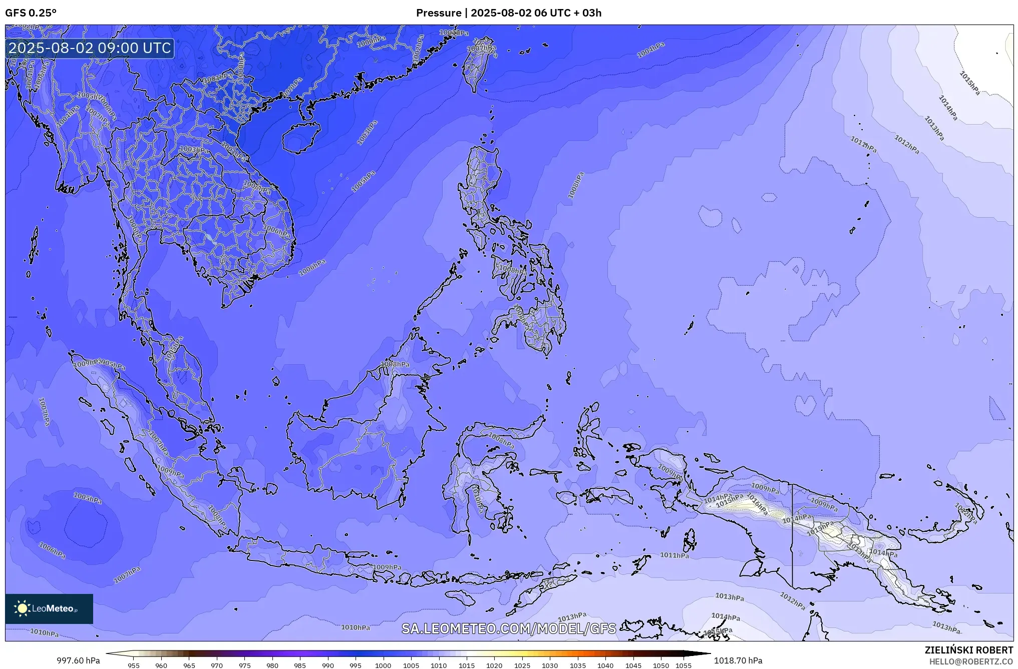 GFS model - Asia Tenggara, Tekanan GFS model - Asia Tenggara, Tekanan