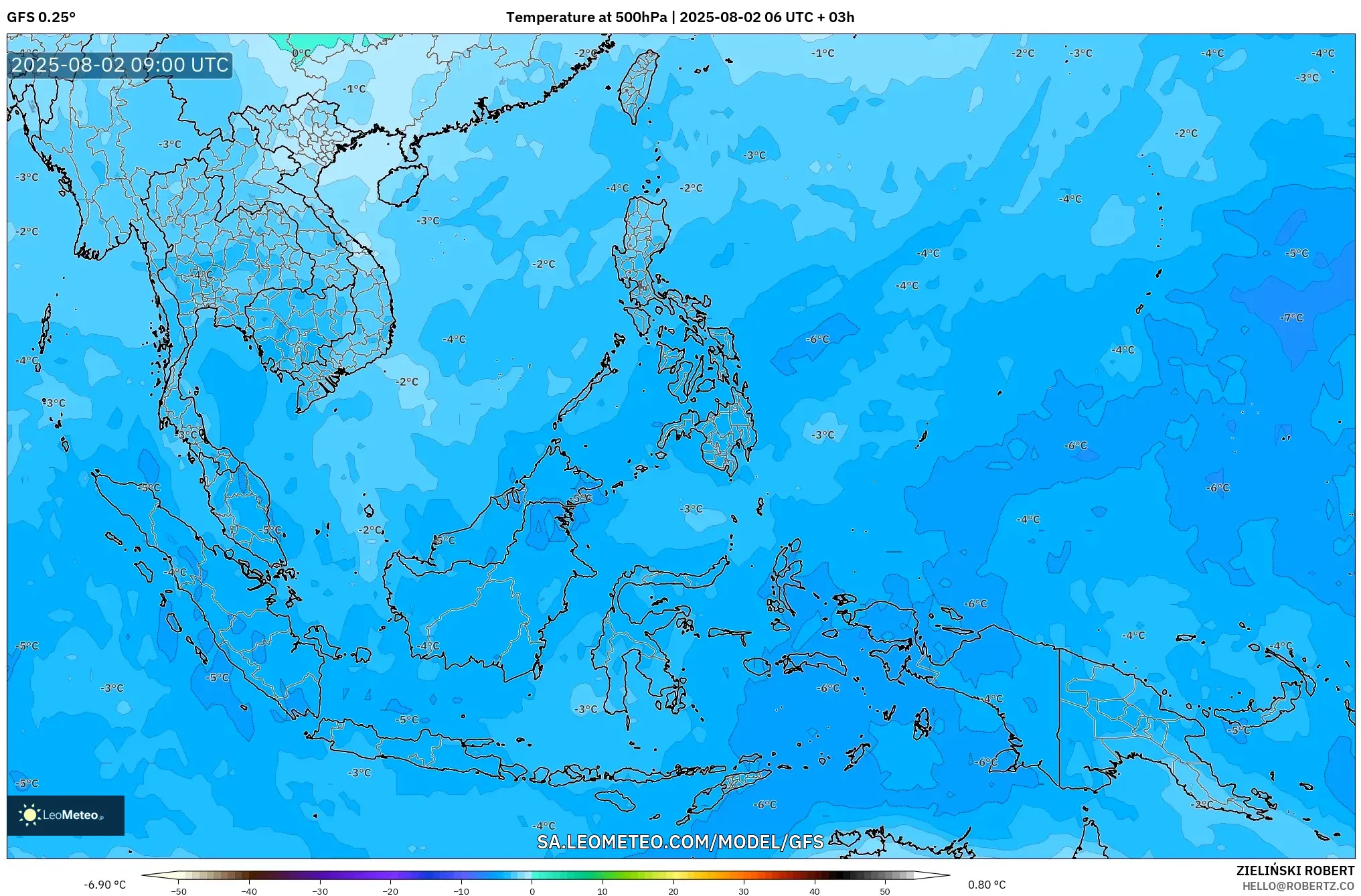 GFS model - Asia Tenggara, Suhu 500 hPa