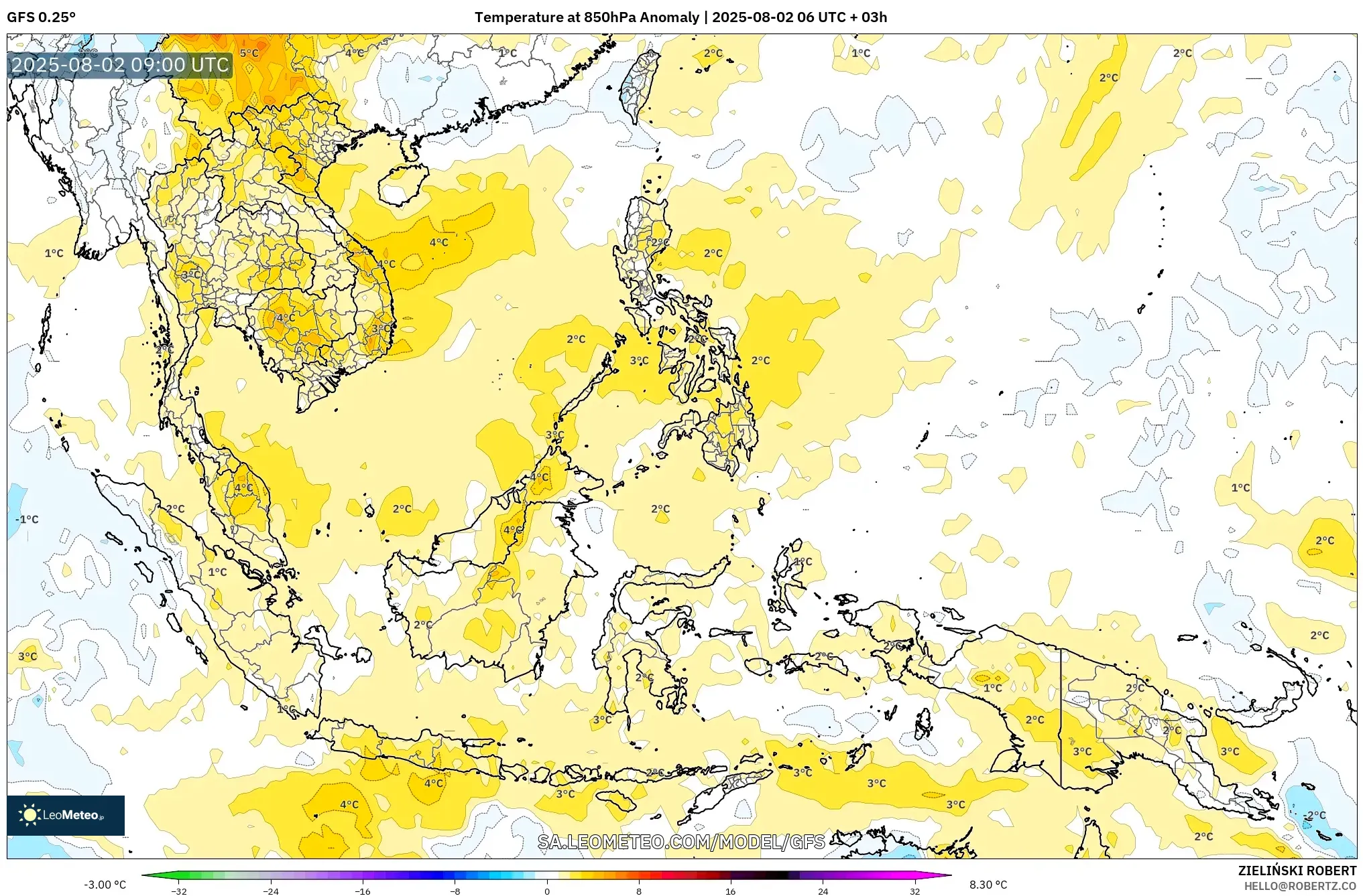 GFS model - Asia Tenggara, Anomali Suhu 850 hPa