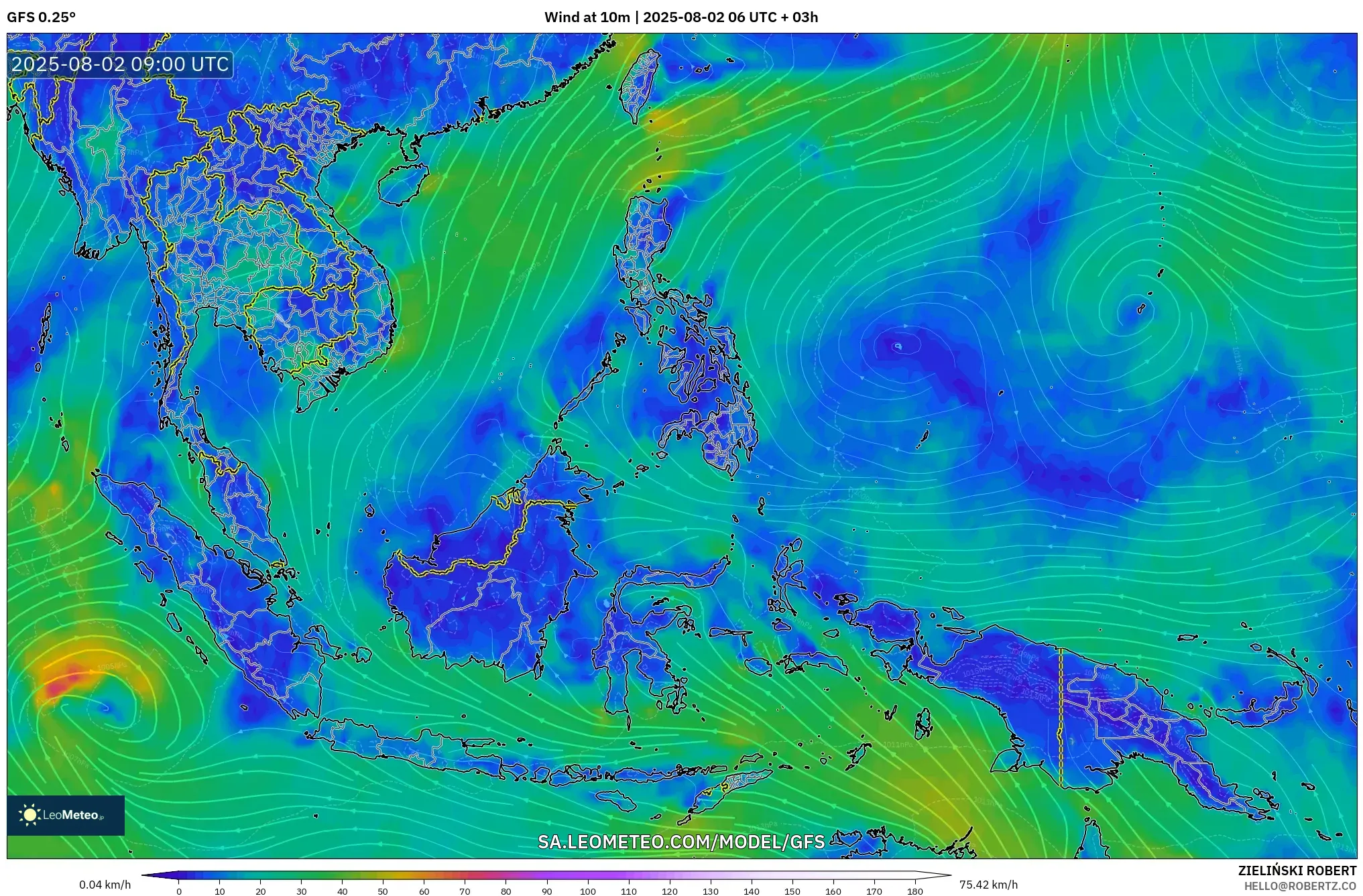 GFS model - Asia Tenggara, Angin 10 m GFS model - Asia Tenggara, Angin 10 m