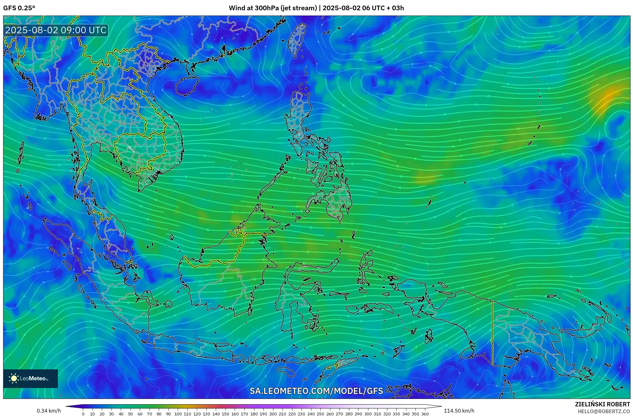 GFS model - Asia Tenggara, Angin 300 hPa (aliran jet) GFS model - Asia Tenggara, Angin 300 hPa (aliran jet)