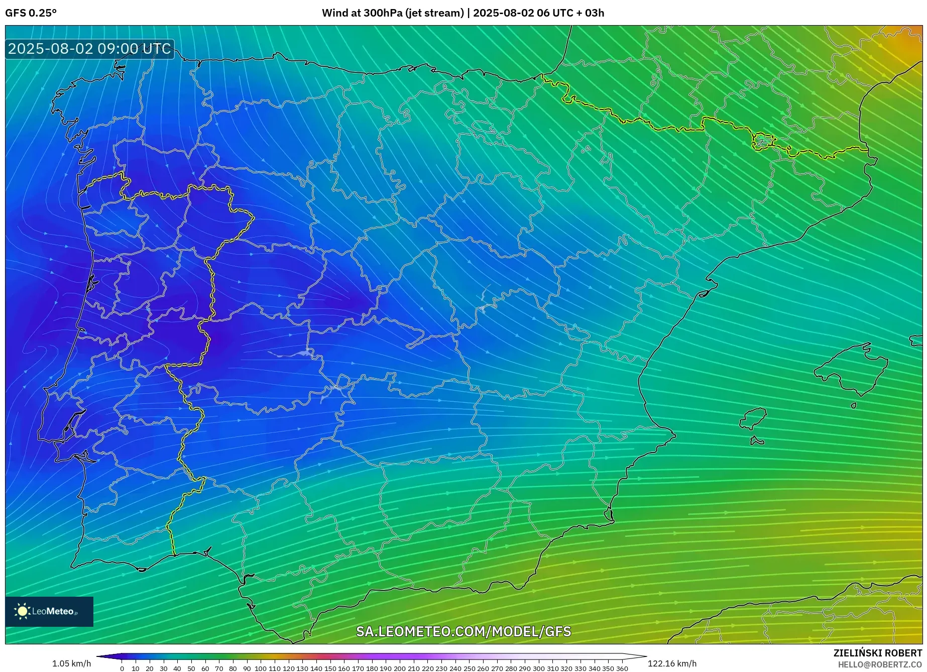 GFS model - Spain, Wind at 300hPa (jet stream) GFS model - Spain, Wind at 300hPa (jet stream)