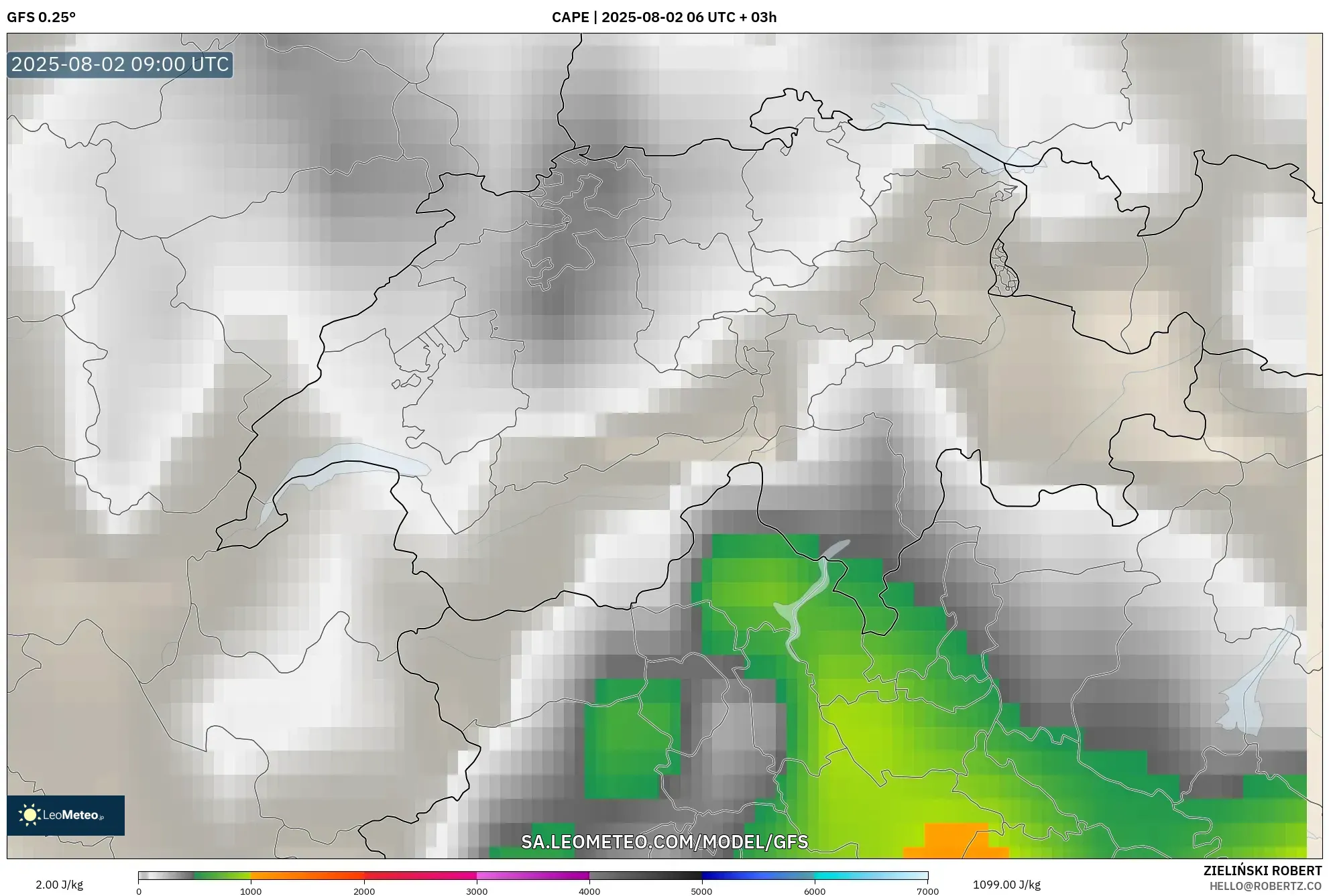 GFS model - Switzerland, CAPE GFS model - Switzerland, CAPE