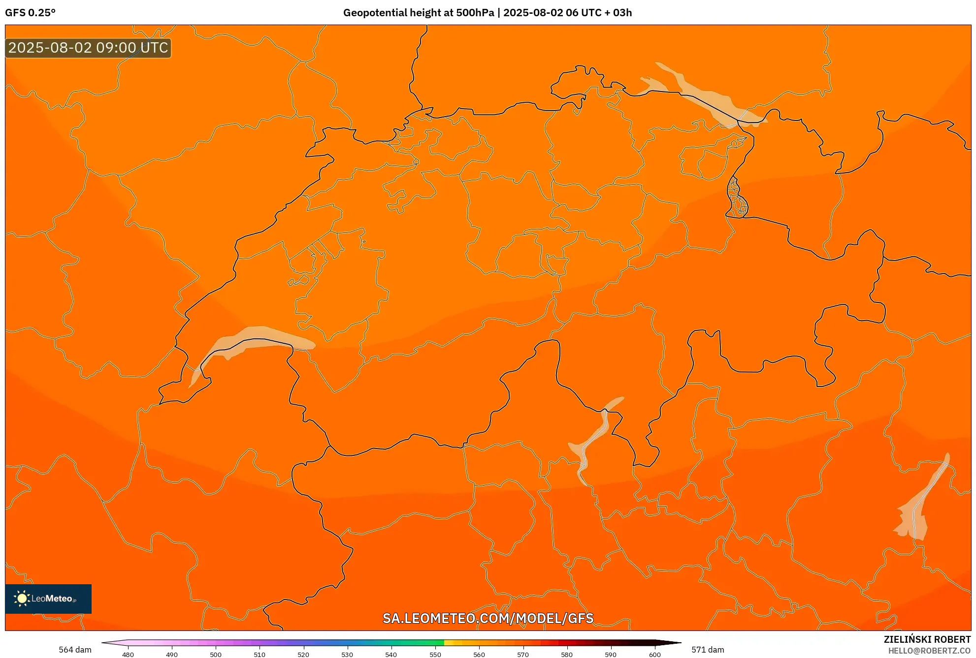 GFS model - Swiss, Ketinggian geopotensial pada 500 hPa GFS model - Swiss, Ketinggian geopotensial pada 500 hPa