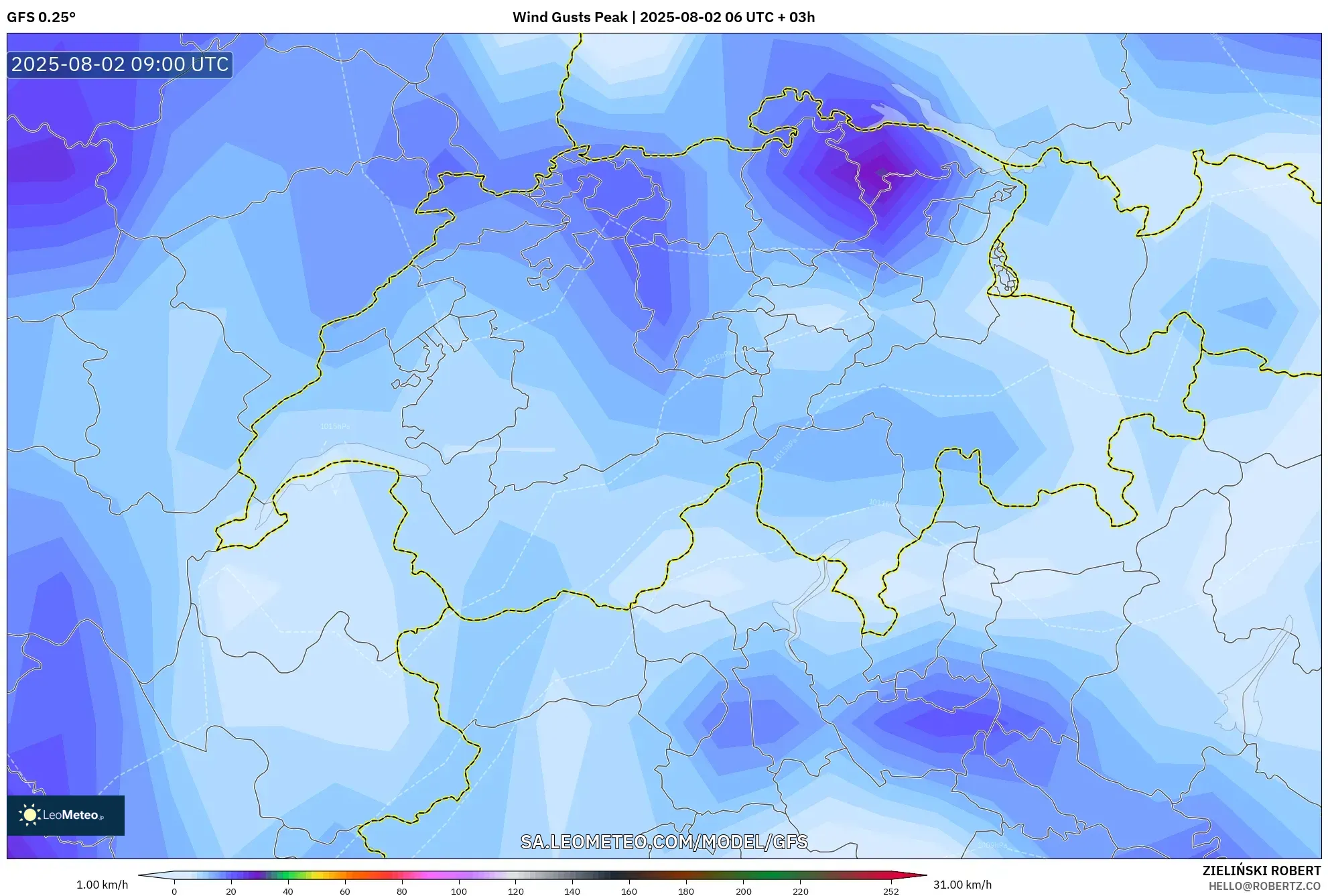 GFS model - Swiss, Puncak Hembusan GFS model - Swiss, Puncak Hembusan