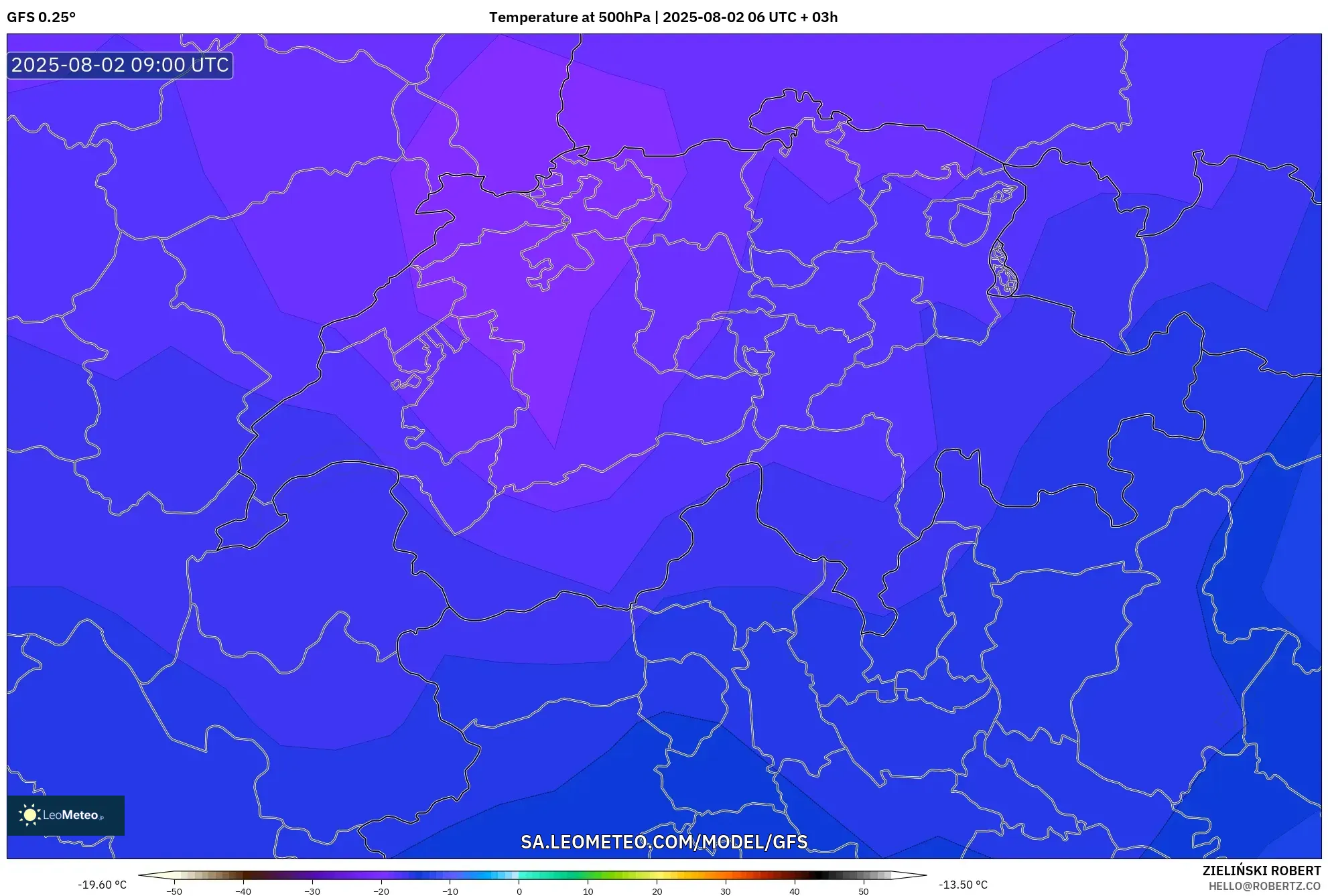 GFS model - Swiss, Suhu 500 hPa