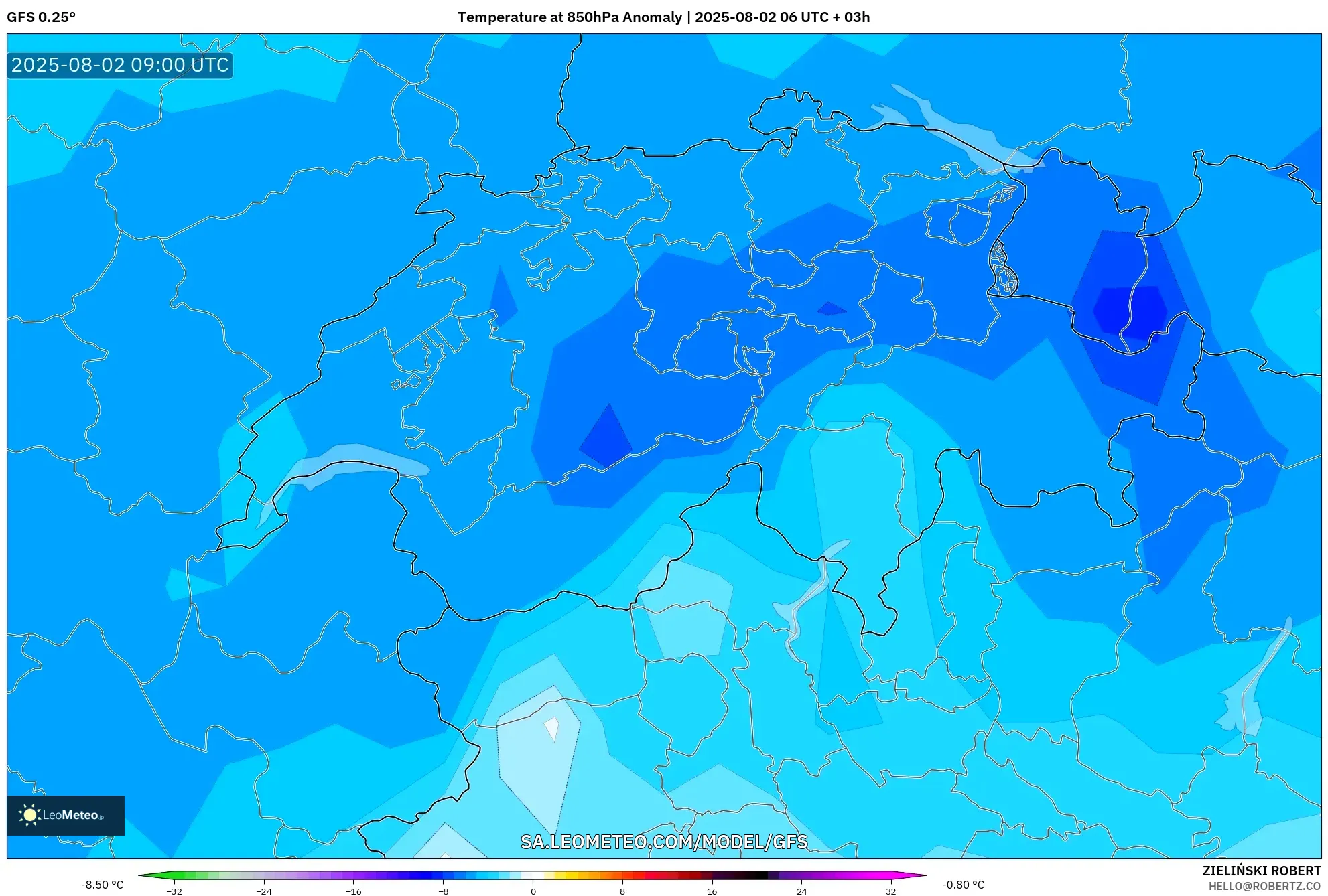 GFS model - Swiss, Anomali Suhu 850 hPa