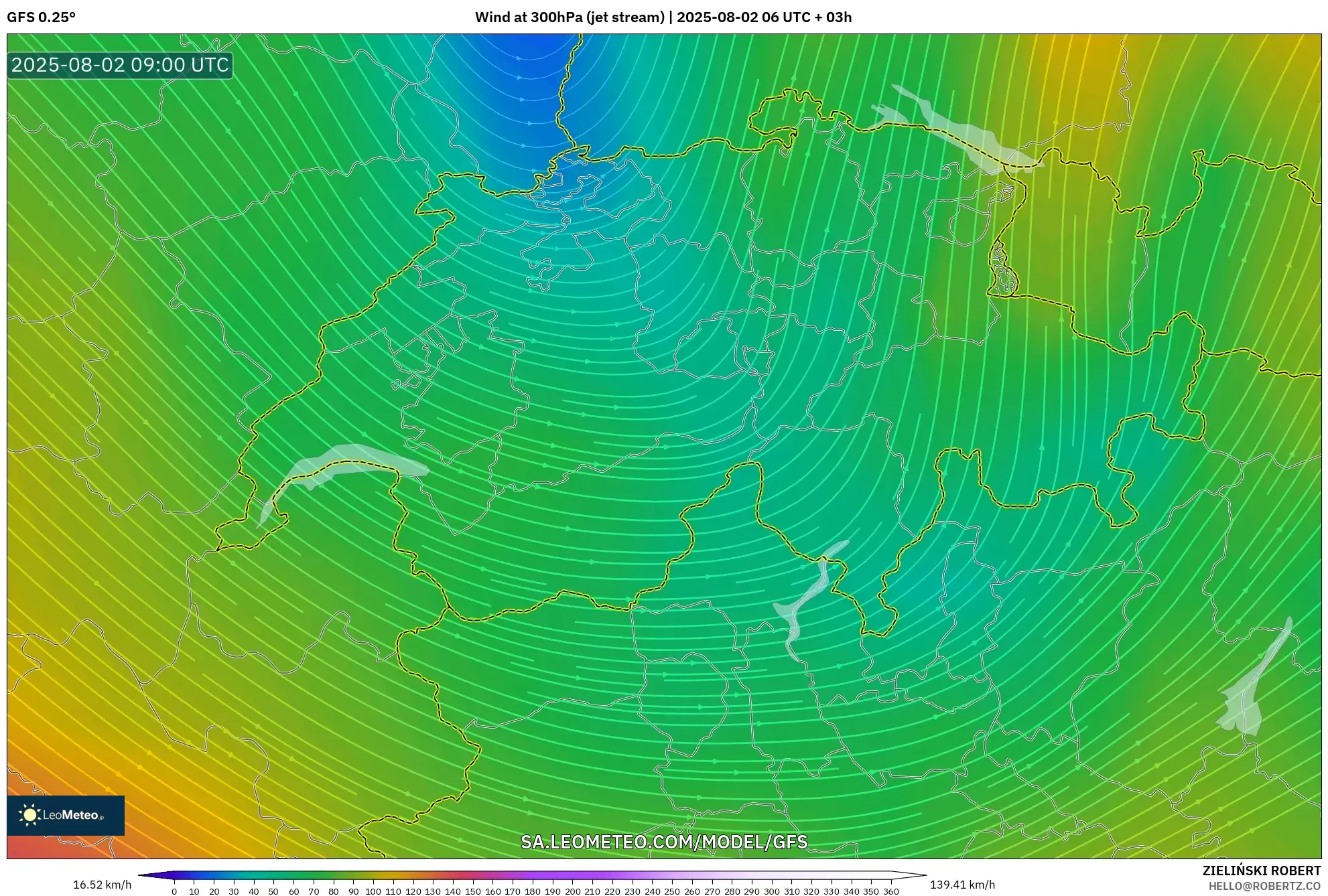 GFS model - Swiss, Angin 300 hPa (aliran jet) GFS model - Swiss, Angin 300 hPa (aliran jet)