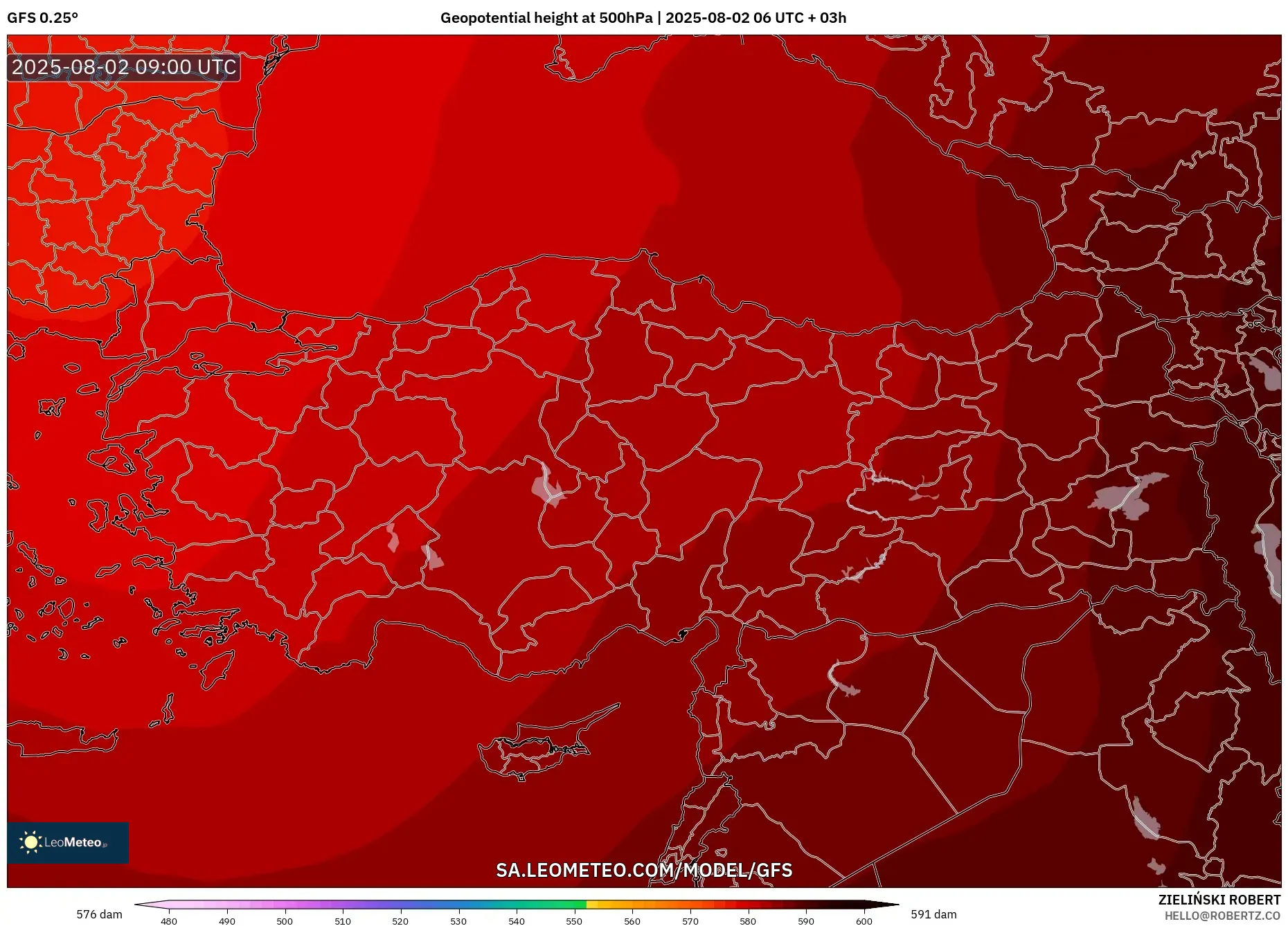 GFS model - Turki, Ketinggian geopotensial pada 500 hPa GFS model - Turki, Ketinggian geopotensial pada 500 hPa