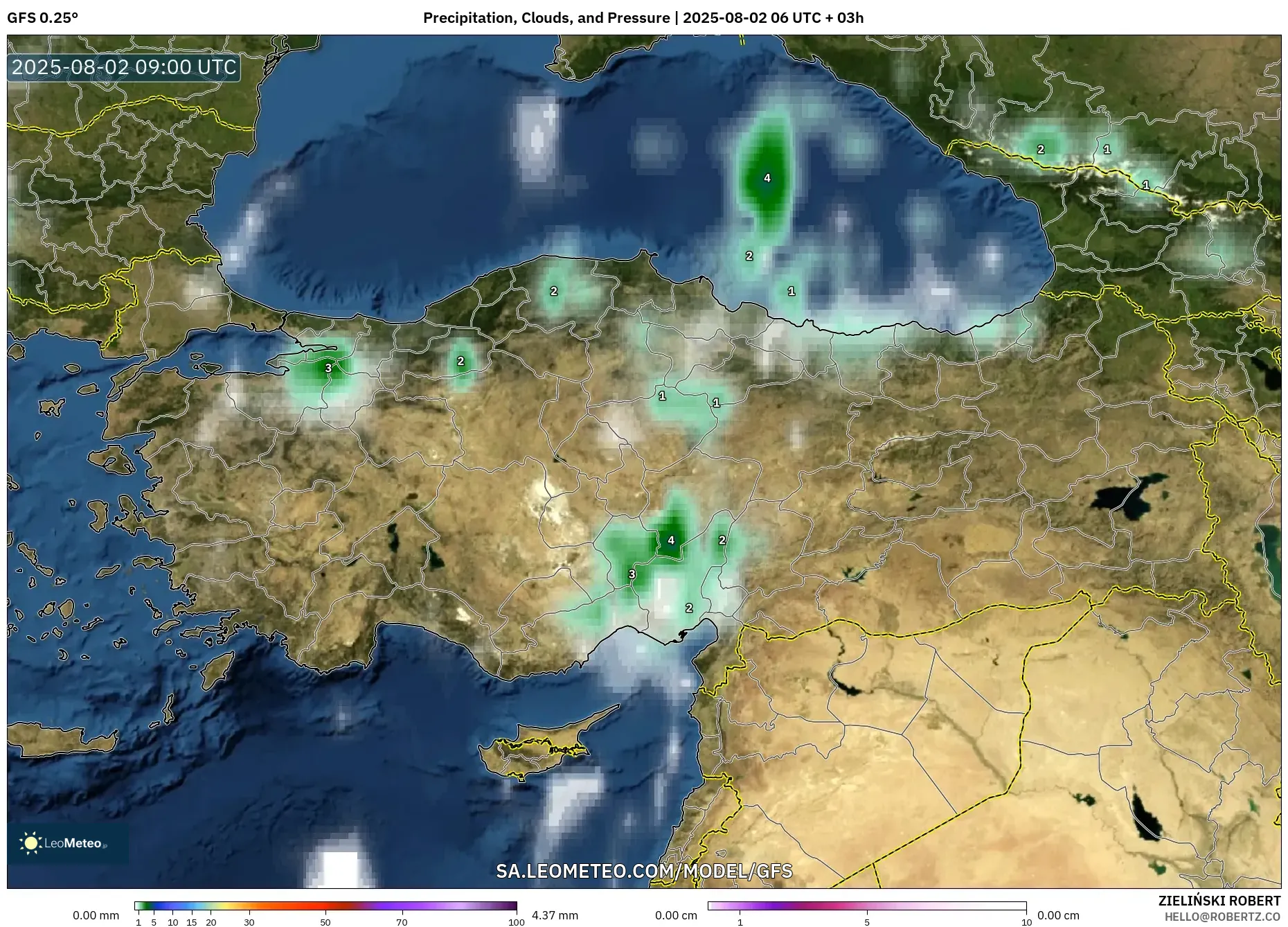 GFS model - Turki, Curah Hujan, Awan, dan Tekanan GFS model - Turki, Curah Hujan, Awan, dan Tekanan