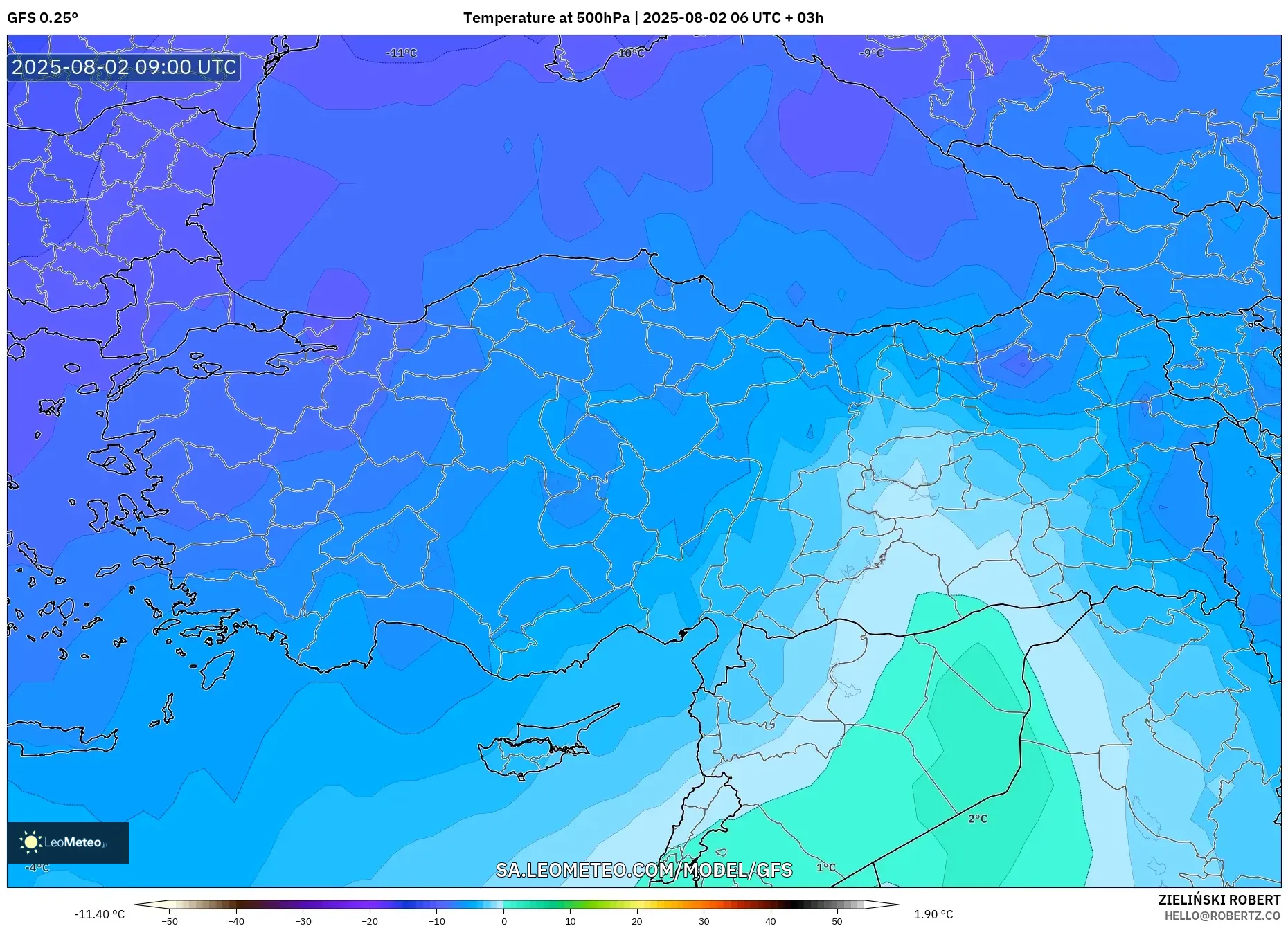 GFS model - Turki, Suhu 500 hPa GFS model - Turki, Suhu 500 hPa
