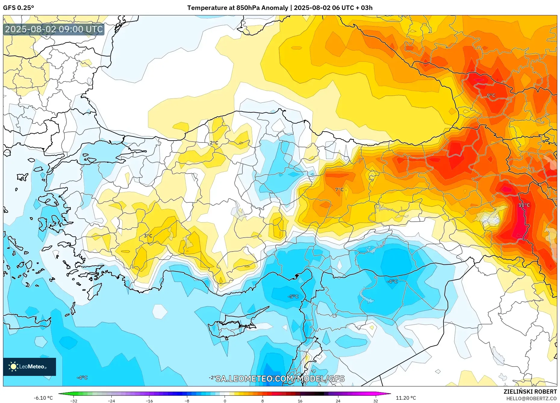 GFS model - Turki, Anomali Suhu 850 hPa
