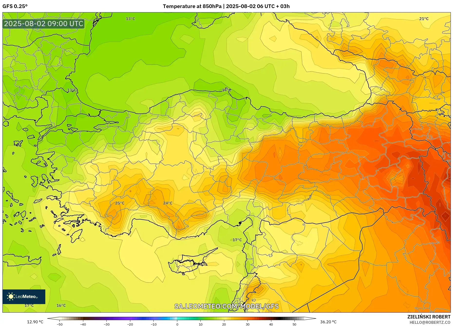 GFS model - Turki, Suhu 850 hPa