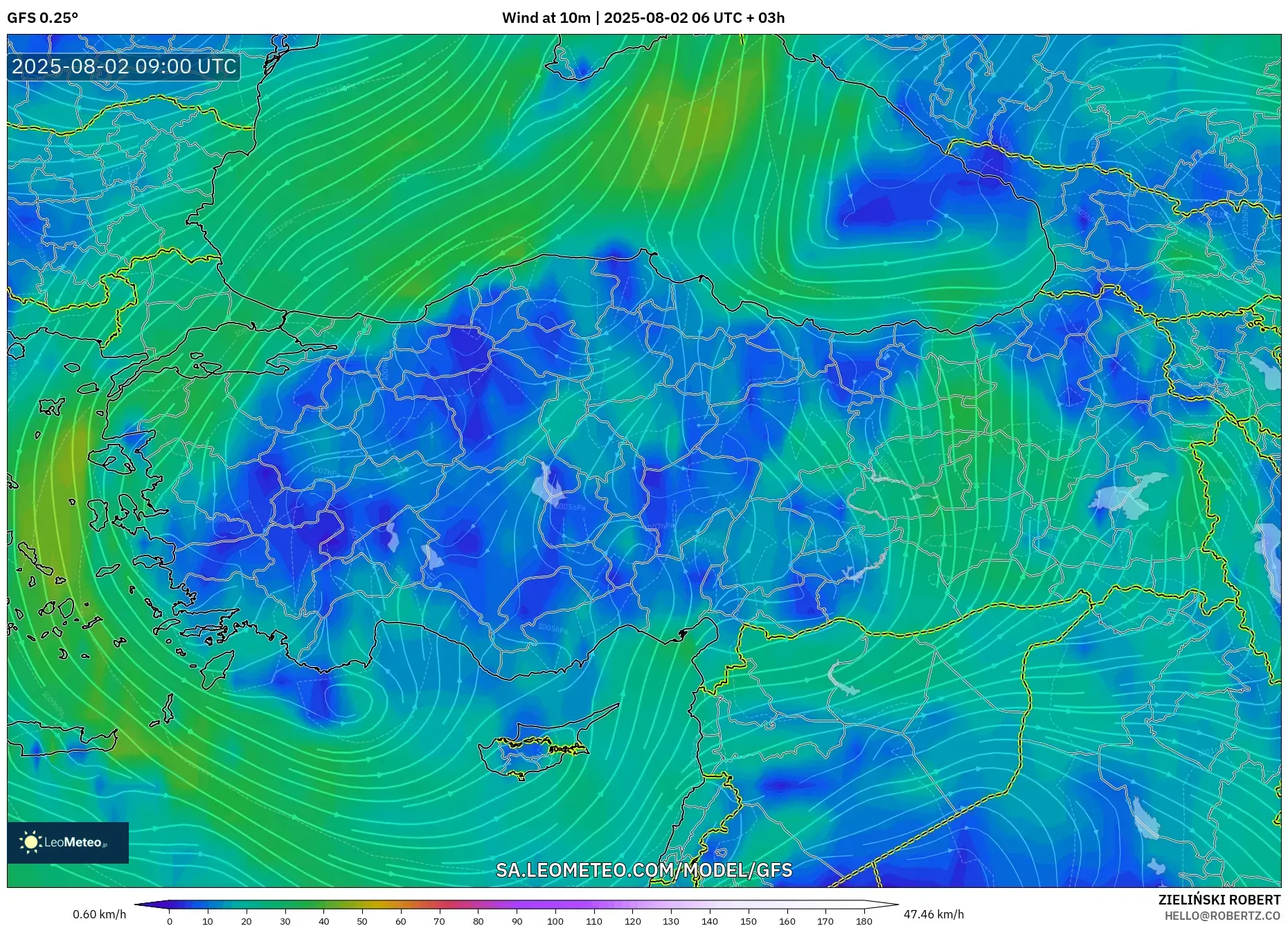 GFS model - Turki, Angin 10 m GFS model - Turki, Angin 10 m